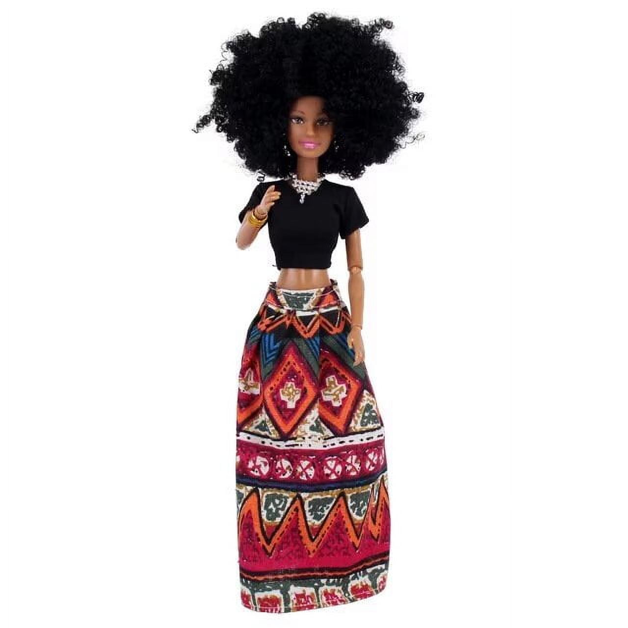 A-Waroom 12 inch Black Doll African American Afro Doll with Hair Moveable Jointed Full Body Doll Toys for Girls Gift A-Waroom