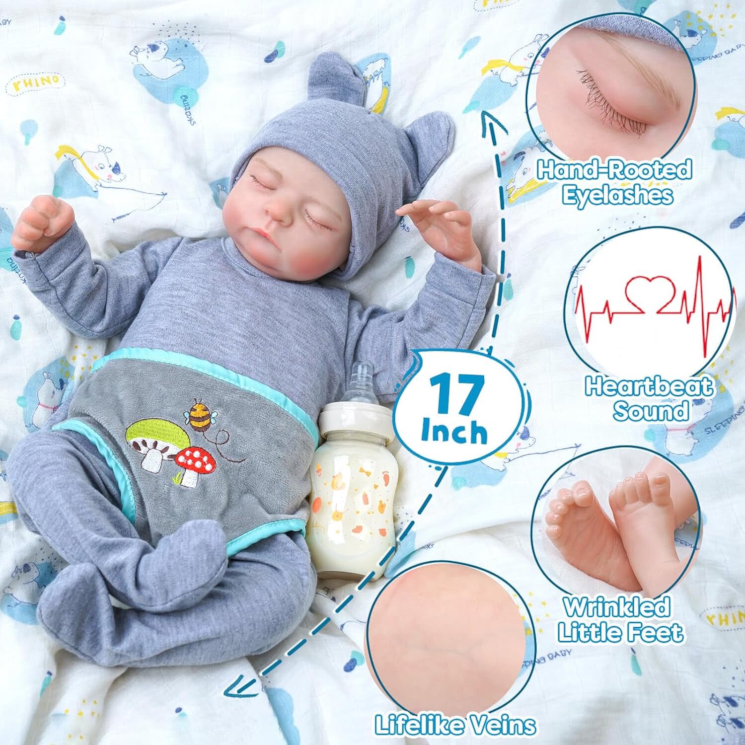 Reborn Baby Dolls 17 inch Realistic Newborn Reborn Doll Soft Body Real Life Baby Dolls with Clothes for Age 3+ Rsgdolls