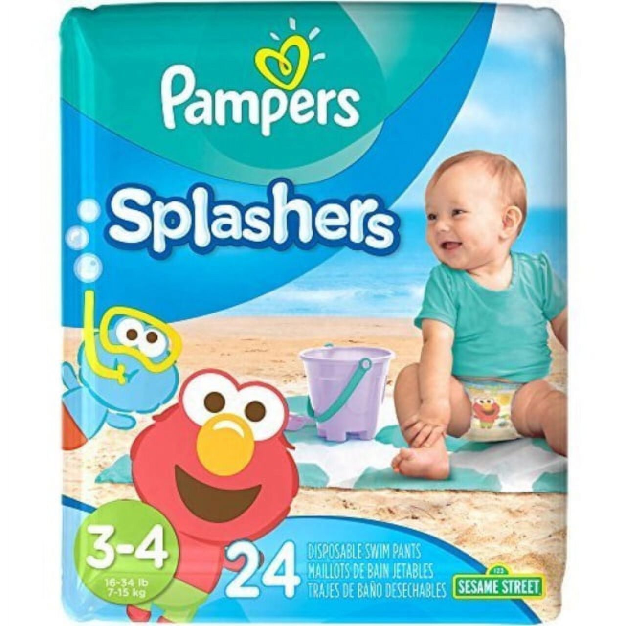 Pampers Splashers Diaper Sesame Street - Size 3-4 - 24 ct Pampers