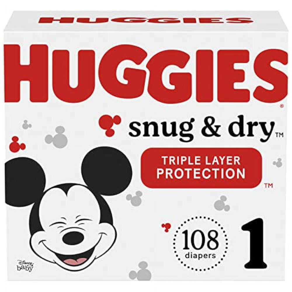 Baby Diapers, Size 1 (8-14 lbs), 108 Ct, Huggies Snug & Dry Newborn Diapers Huggies