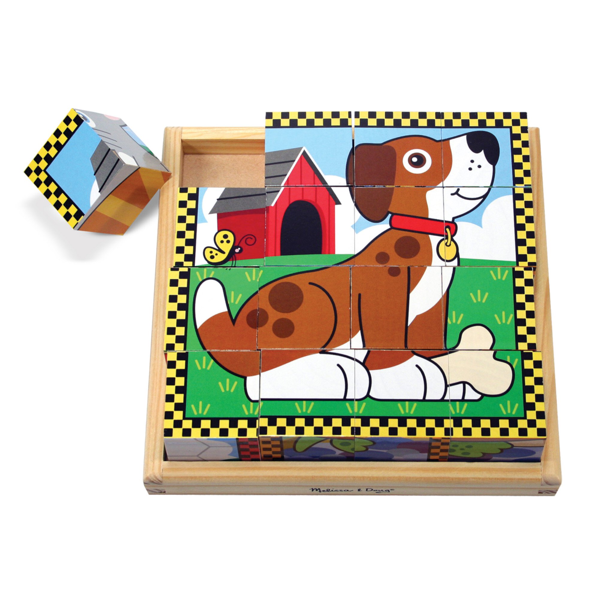 Melissa & Doug Pets Wooden Cube Puzzle With Storage Tray (16 pcs) Melissa & Doug