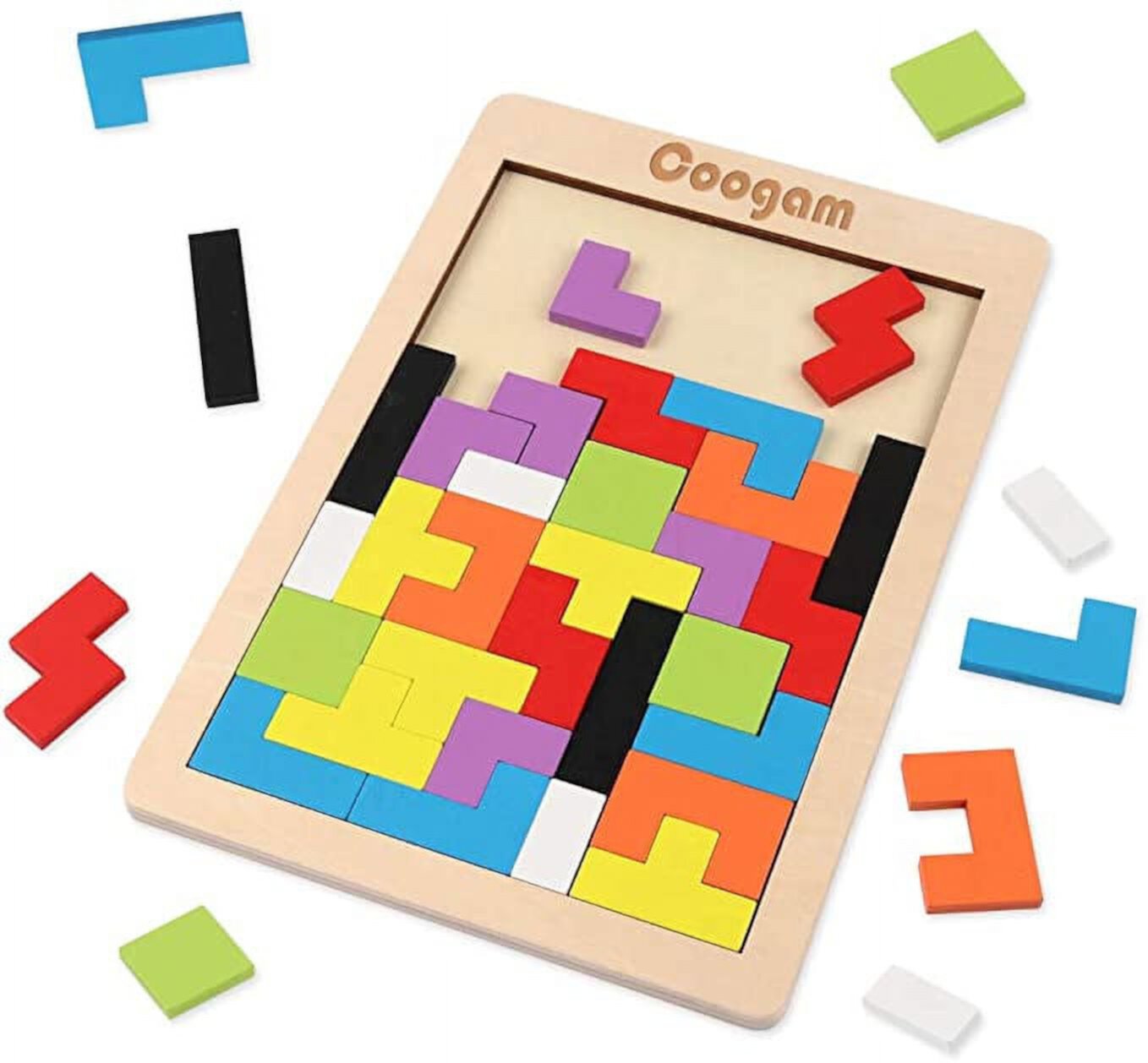 Coogam Wooden Blocks Puzzle Brain Teasers Toy Russian Blocks Game for Kids (40 Pcs) Coogam