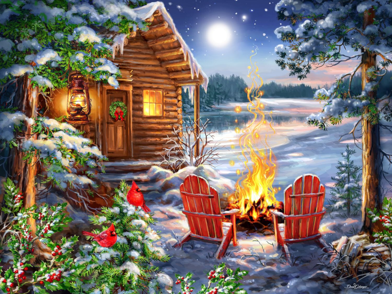 Springbok's 500 Piece Jigsaw Puzzle Christmas Cabin - Made in USA Springbok Puzzles