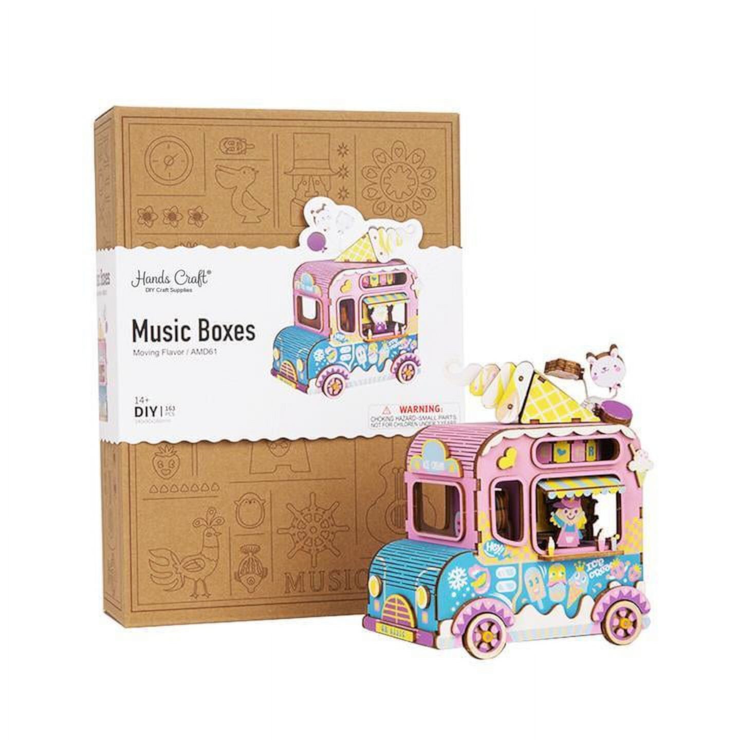 Wooden 3D Puzzle DIY Moving Flavor Music Box Hands Craft