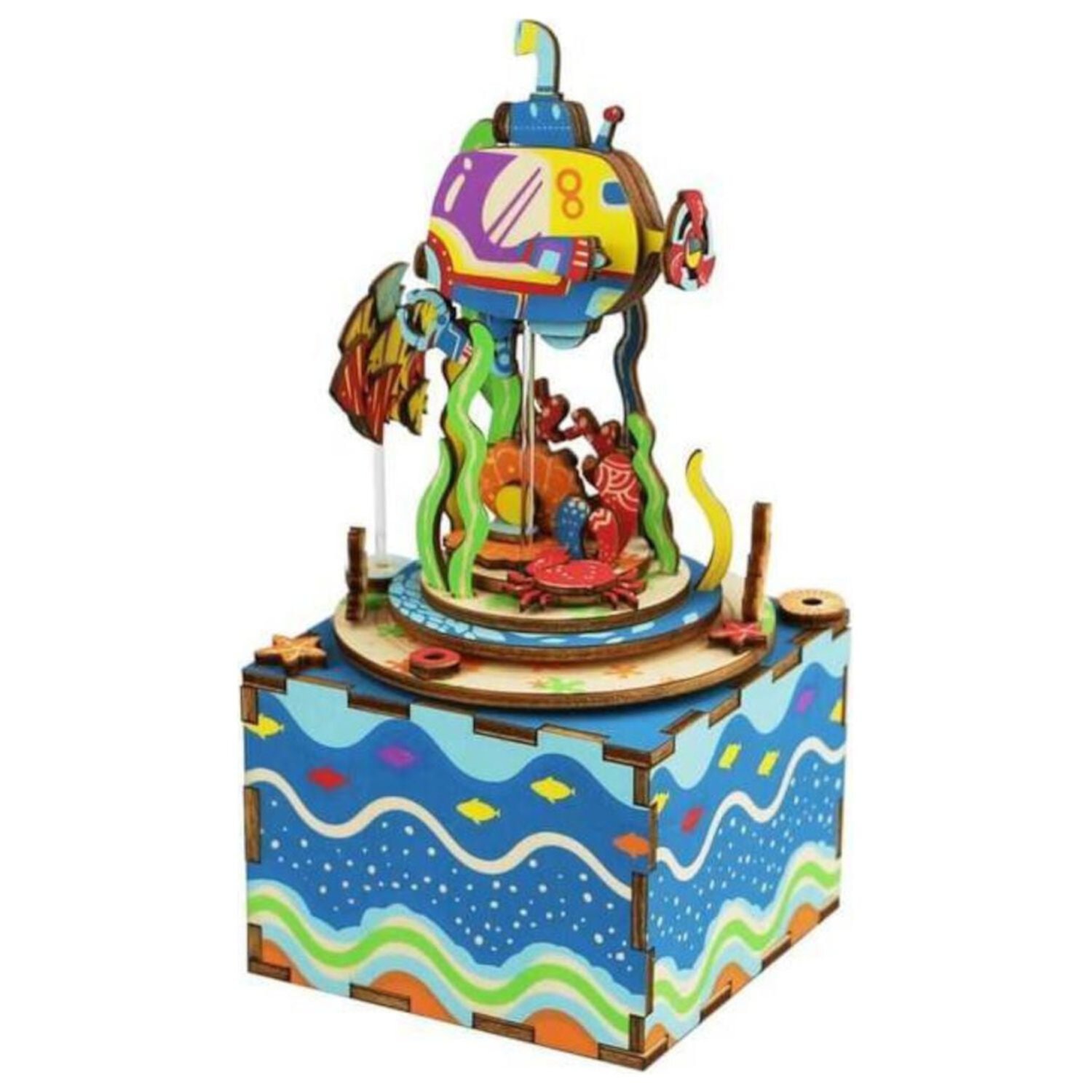 Wooden 3D Puzzle DIY Under The Sea Music Box plays: Torna A Surriento Hands Craft