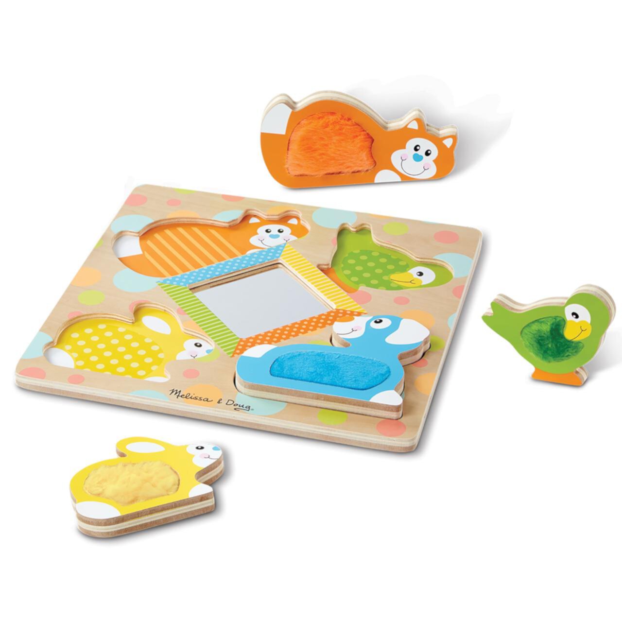 Melissa & Doug First Play Peek-a-Boo Pets Wooden Touch and Feel Puzzle With Mirror Melissa & Doug