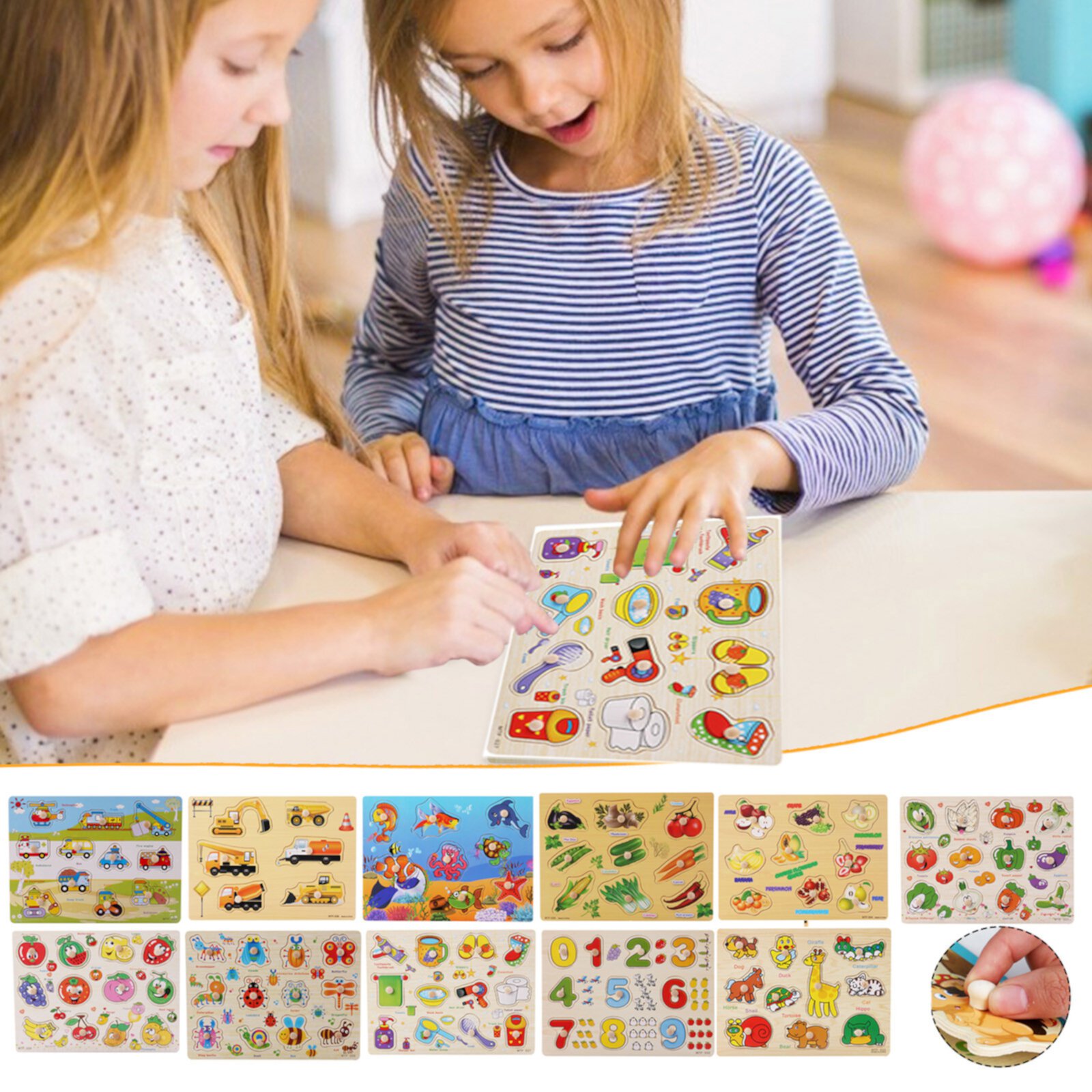 Wooden Puzzles for Toddlers 1-3, Toddler Puzzles Toys-Number Food Car Animal Fruit Puzzle Board, Preschool Learning Educational Toys Birthday Gifts for 1 2 3 4 5 Year Old Kids Boys Girls HUMJUSE