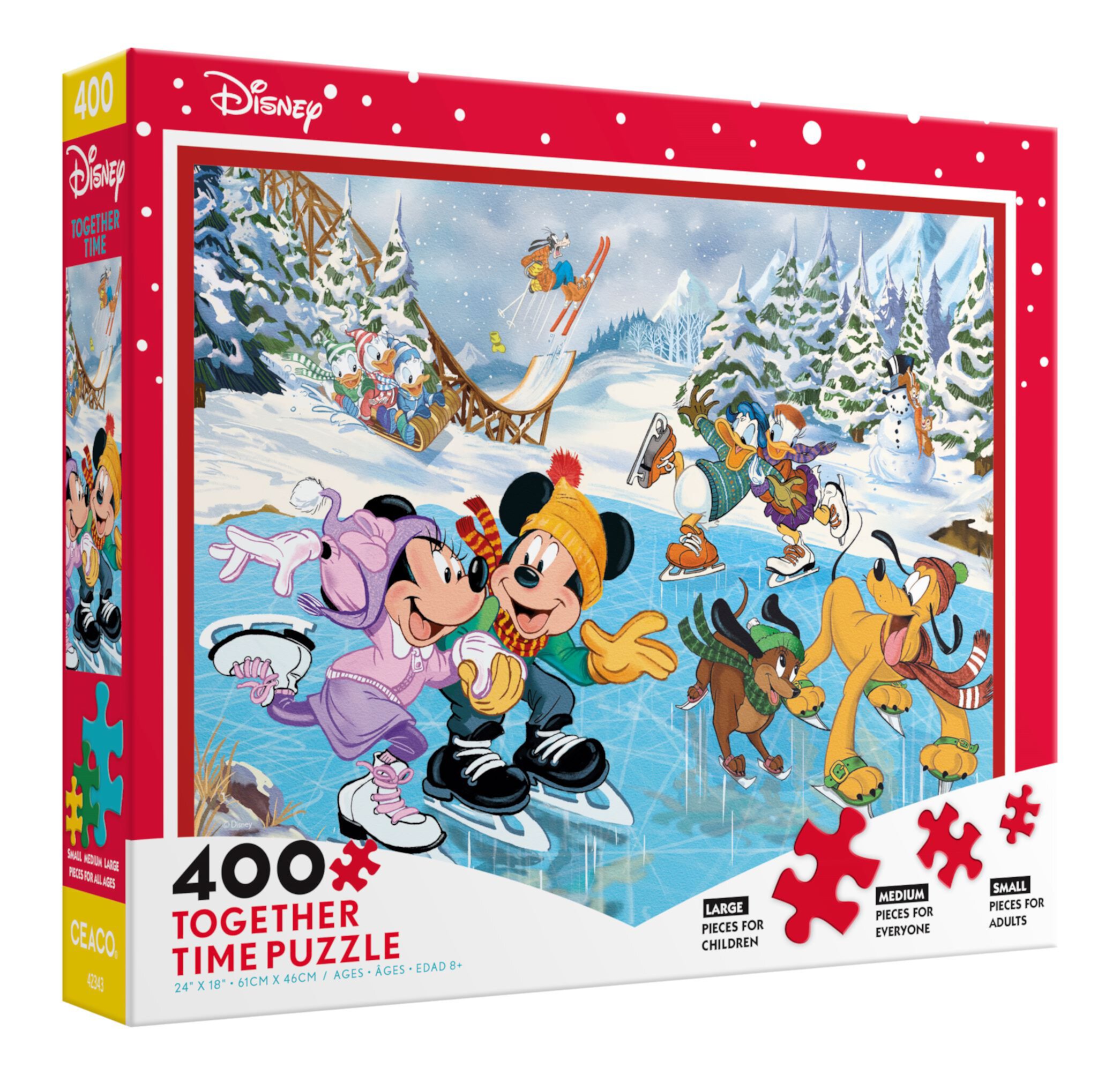 Ceaco 400-Piece Disney Holiday Together Time Mickey & Minnie Skating Interlocking Jigsaw Puzzle Ceaco