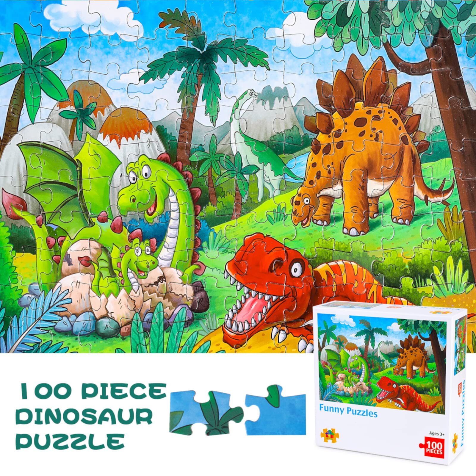 Pearoft Dinosaur Toys Gifts for 4 5 6 7 Year Olds Boys,Jigsaw Puzzle 100 Pieces Challenge Games for Kids 3+ Year Old Children Birthday Presents Educational Learning Toy Gift for Girls Pearoft