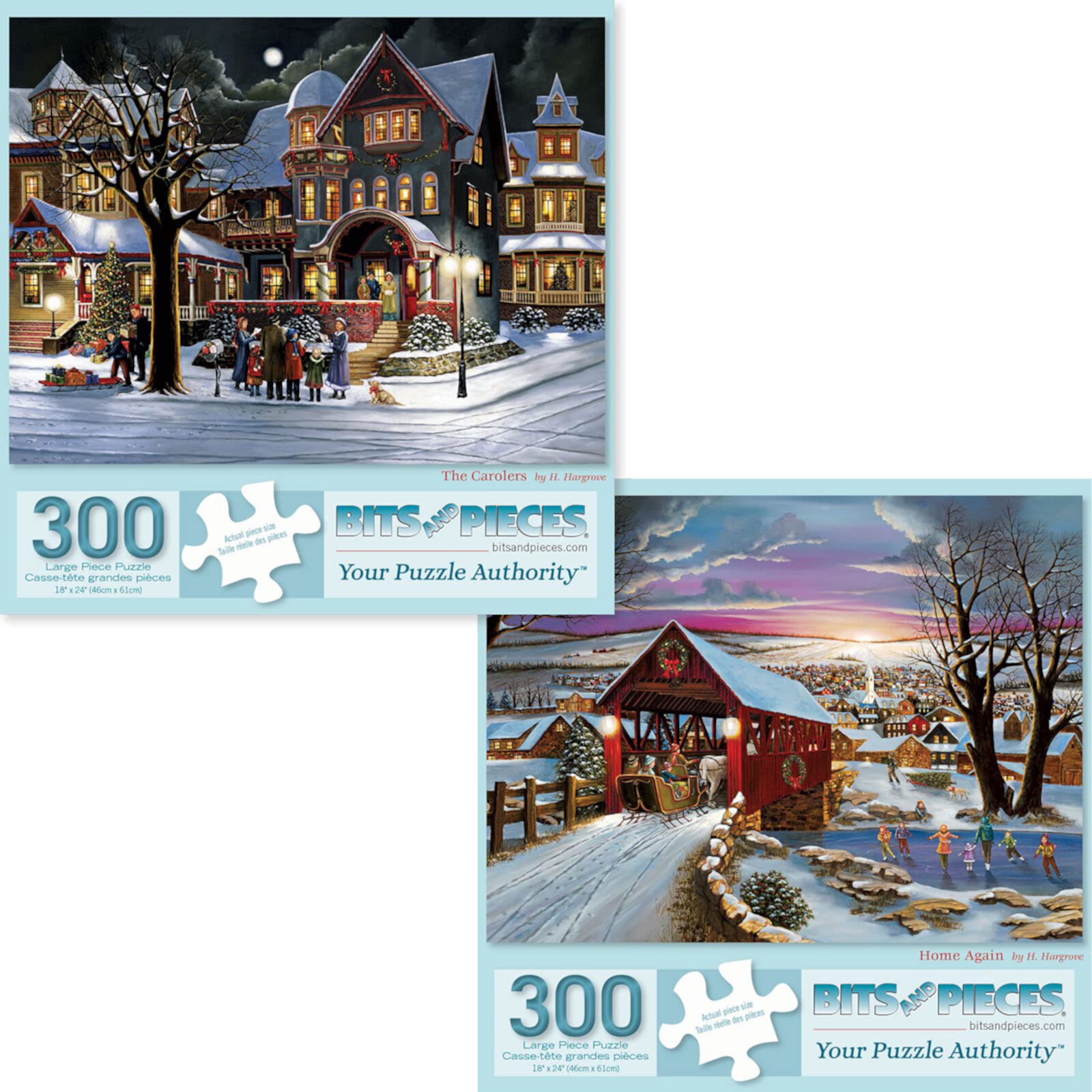 Bits and Pieces Set of Two 300 Piece Jigsaw Puzzles Christmas Holiday by H. Hargrove 18" x 24" Bits and Pieces