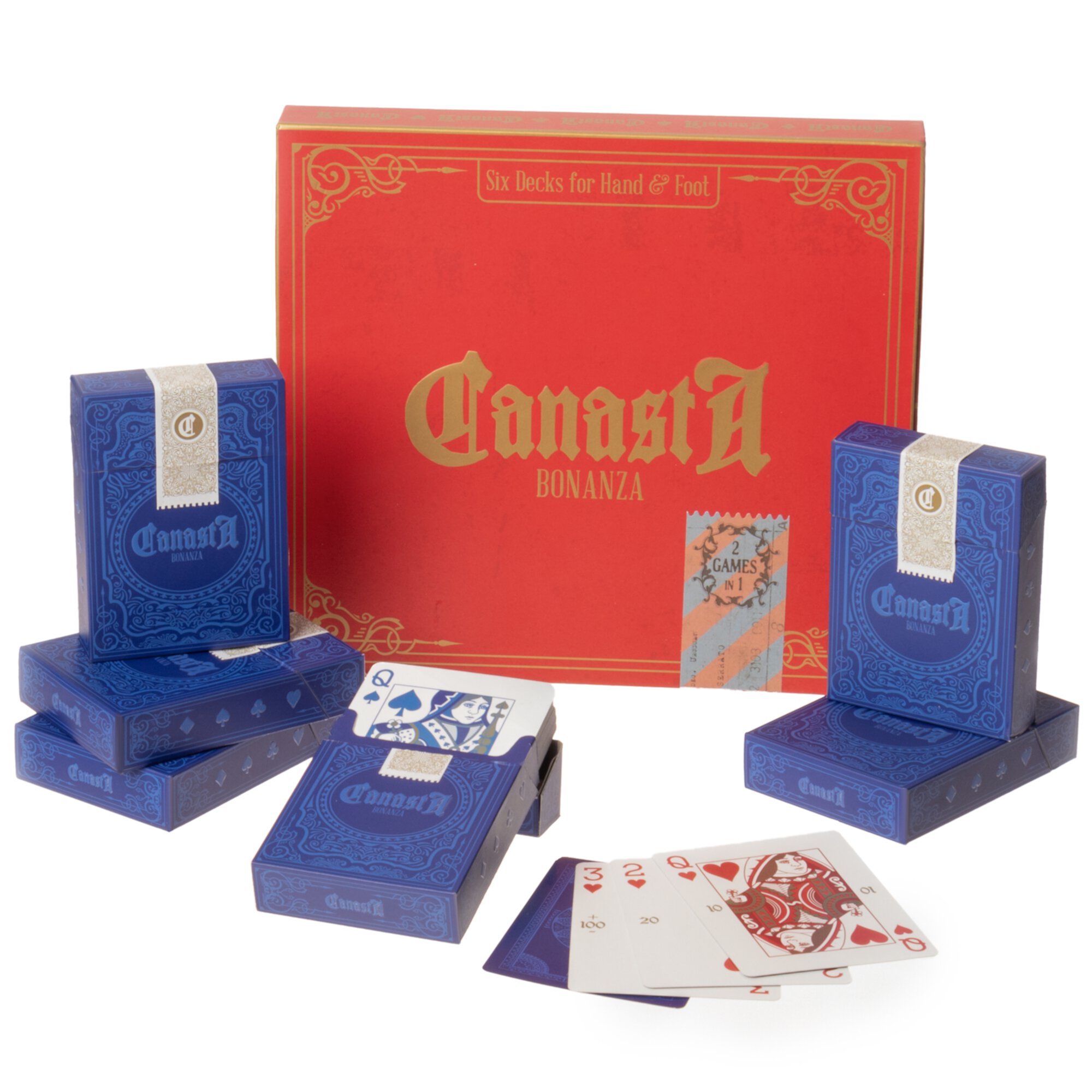 Canasta Bonanza and Hand & Foot Playing Card Set with Scorecards - 6 Premium Decks of Beginner Friendly Custom Canasta Cards with Point Values - Traditional Family Card Games Brybelly