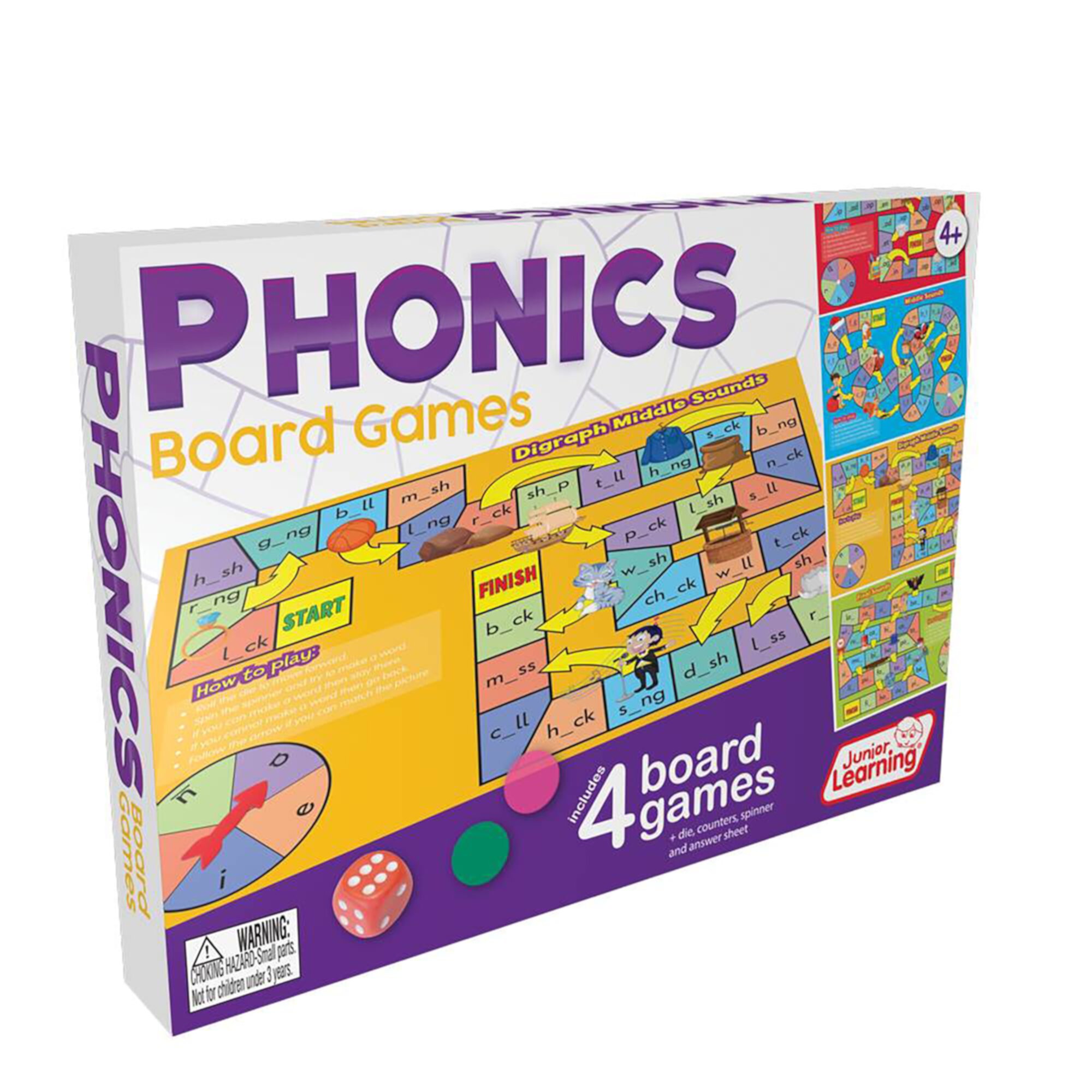 Junior Learning Phonics Board Games Set, 6 Counters, Ages 4-5, Language Skills, Pre K-K Junior Learning