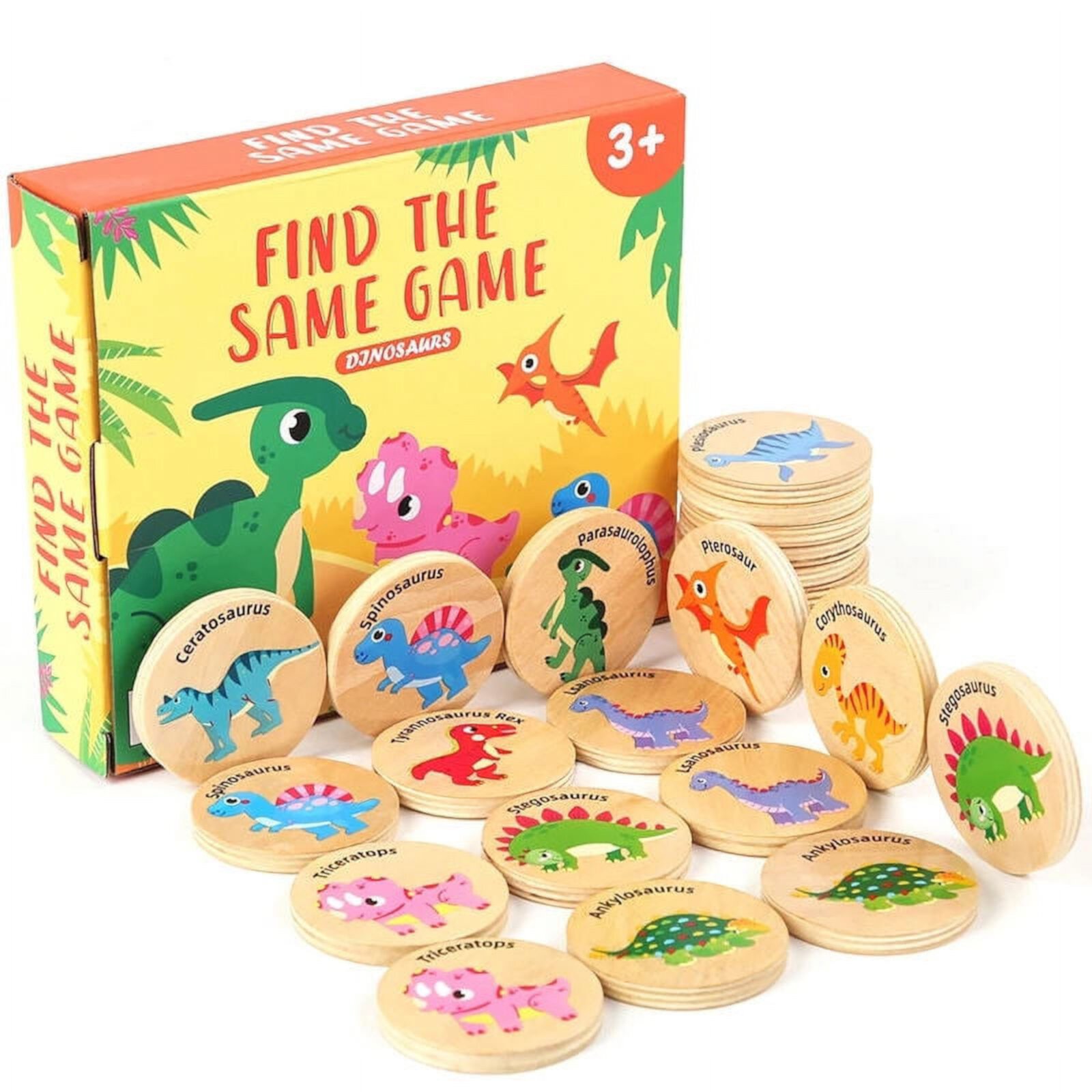 Wooden Match Memory Game for Kids, 24Pc Memory Matching Cards, Educational Memory Matching Game for Pre-Kindergarten Early Learning Development Kids-Dinosaur Toys VATENIC