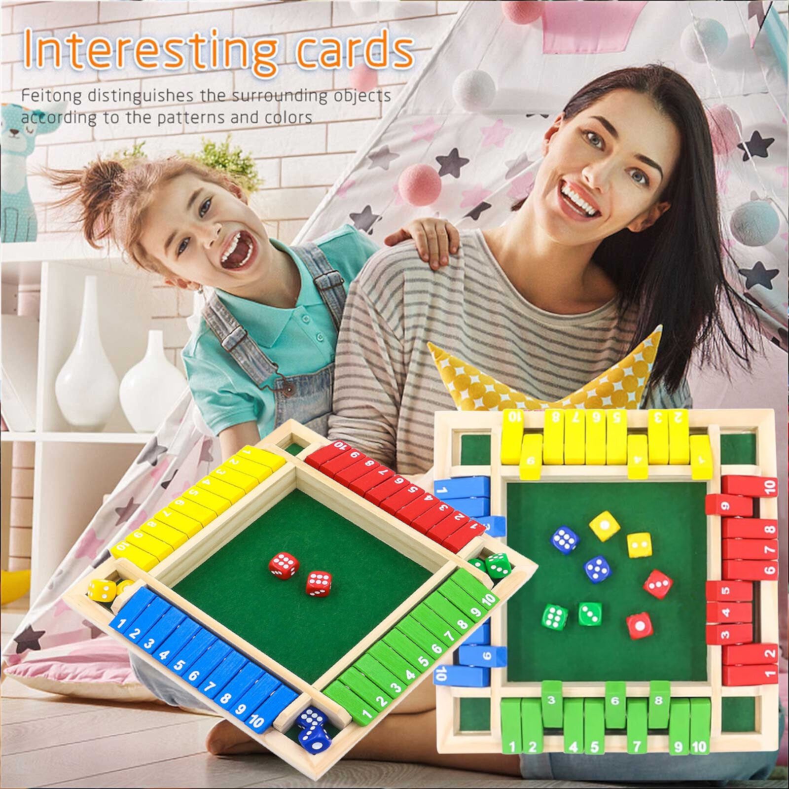 Traditional Four Sided Wooden 10 Number Pub Bar Board Dice Game Box for Men Women Kids Mothers Day Gifts Cherybn