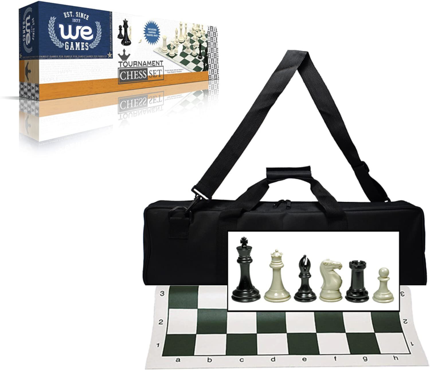 WE Games Complete Tournament Triple Weighted Chess Set, Green Roll-up Board WE Games