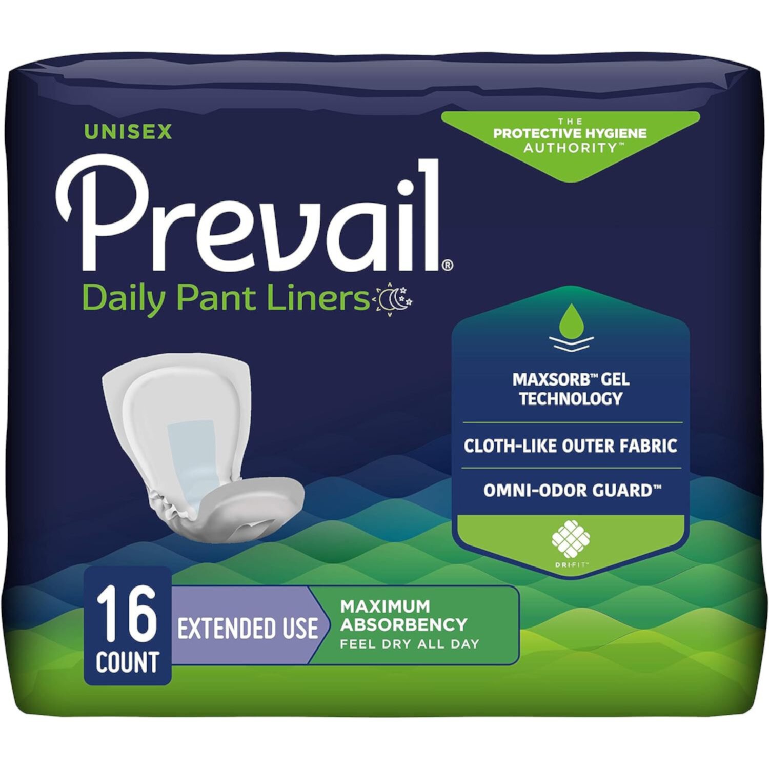 Prevail Incontinence Daily Pant Liners, Unisex, Maximum Absorbency, Extended Use, 16 Count Prevail