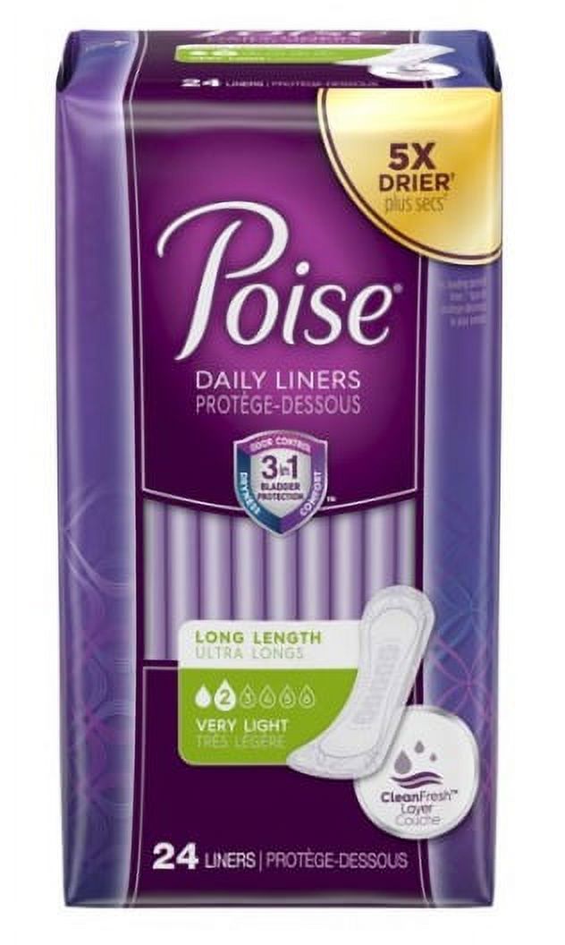 Poise Female Daily Liners, 8-1/2 Inch Length, Light Absorbency, Absorb-Loc, One Size Fits Most, 19308 - Pack of 24 Poise