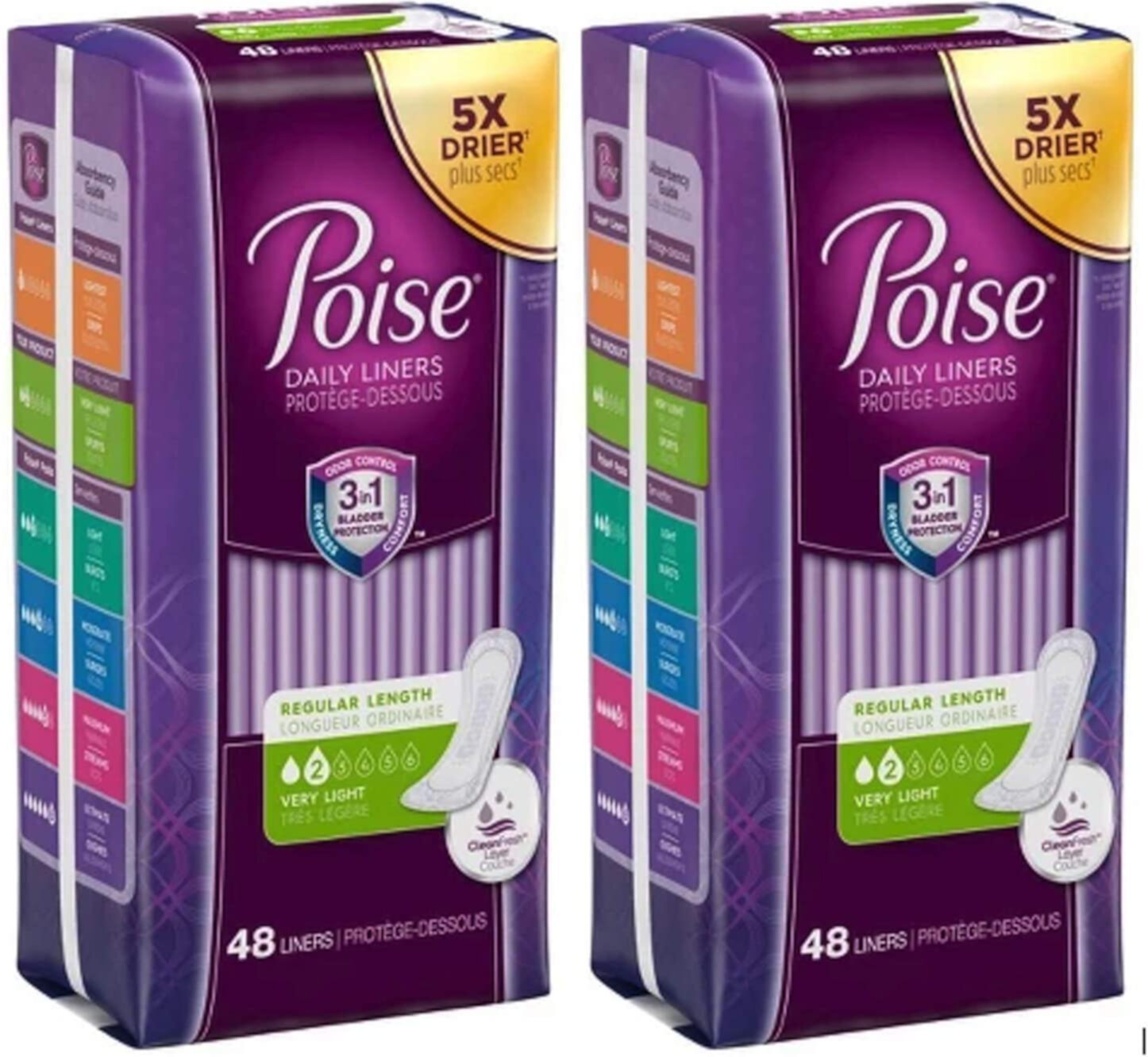 Poise Pantiliners Regular Length Very Light Absorbency 48ct Each (Pack of 2) Poise