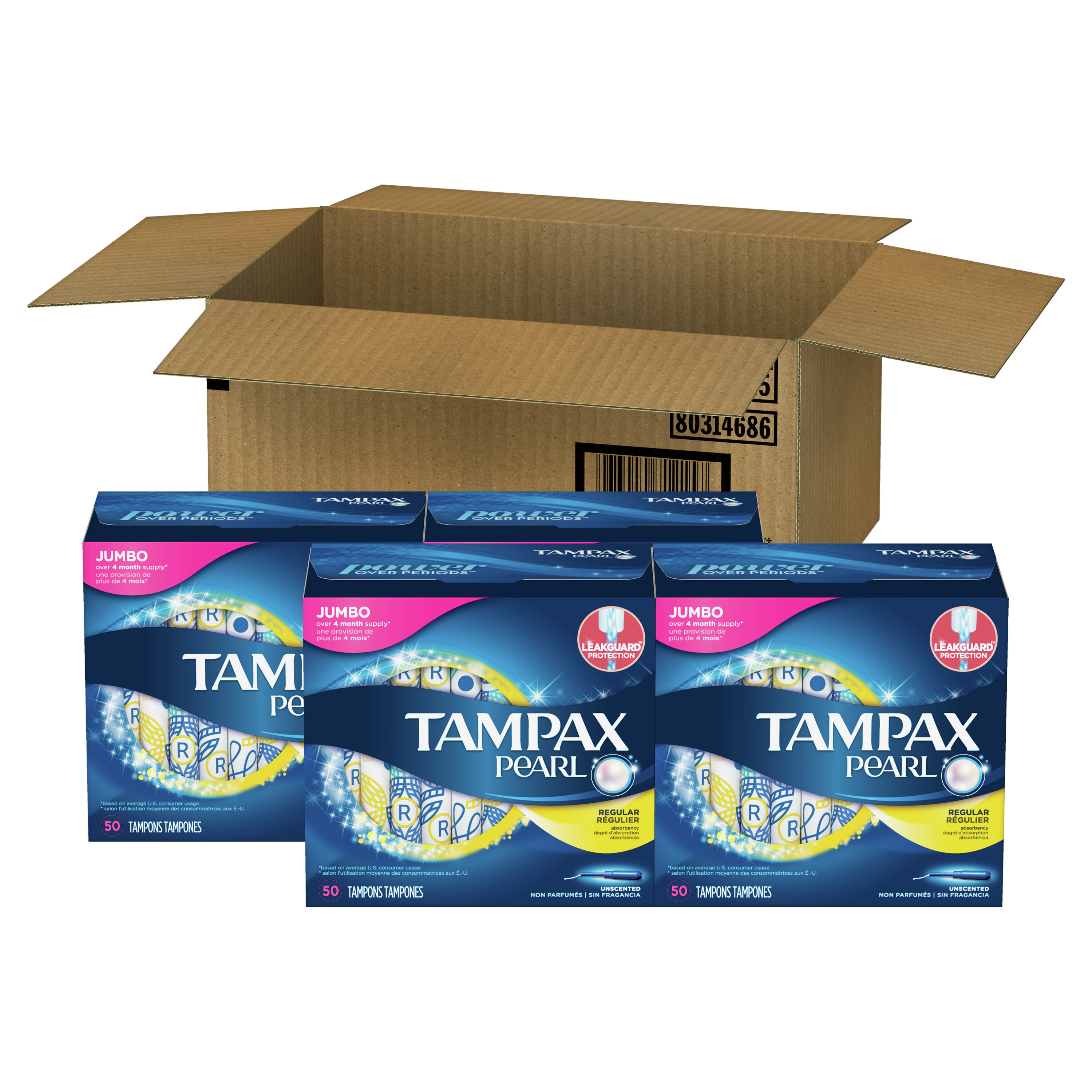 Tampax Pearl Tampons, Unscented, Regular Absorbency, 200 Ct Tampax