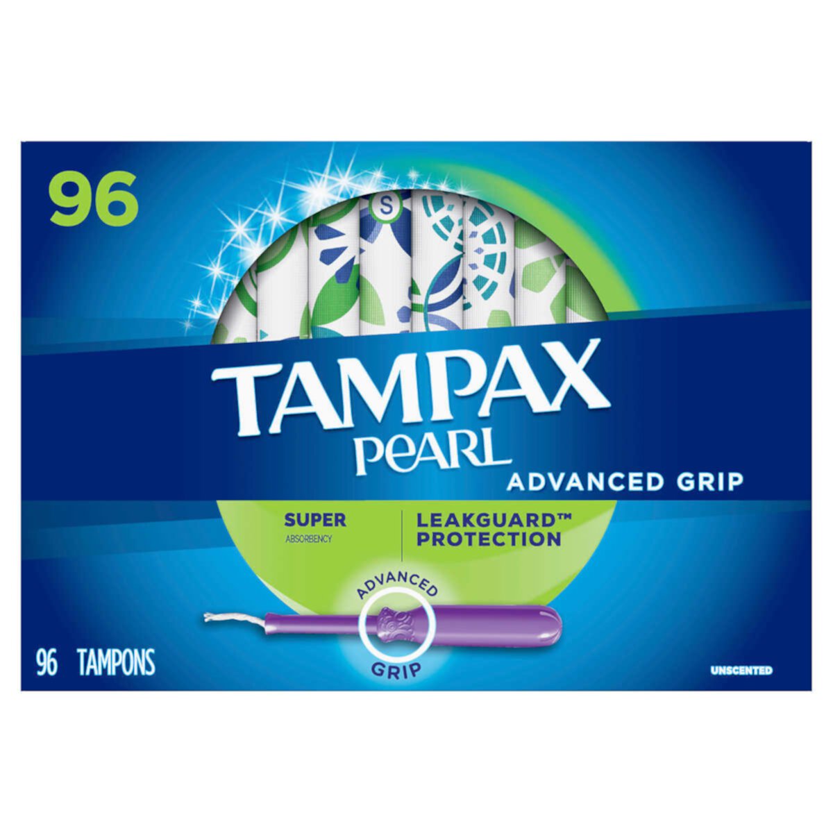 Tampax Pearl Advanced Grip Tampons Super, 96 Count Tampax