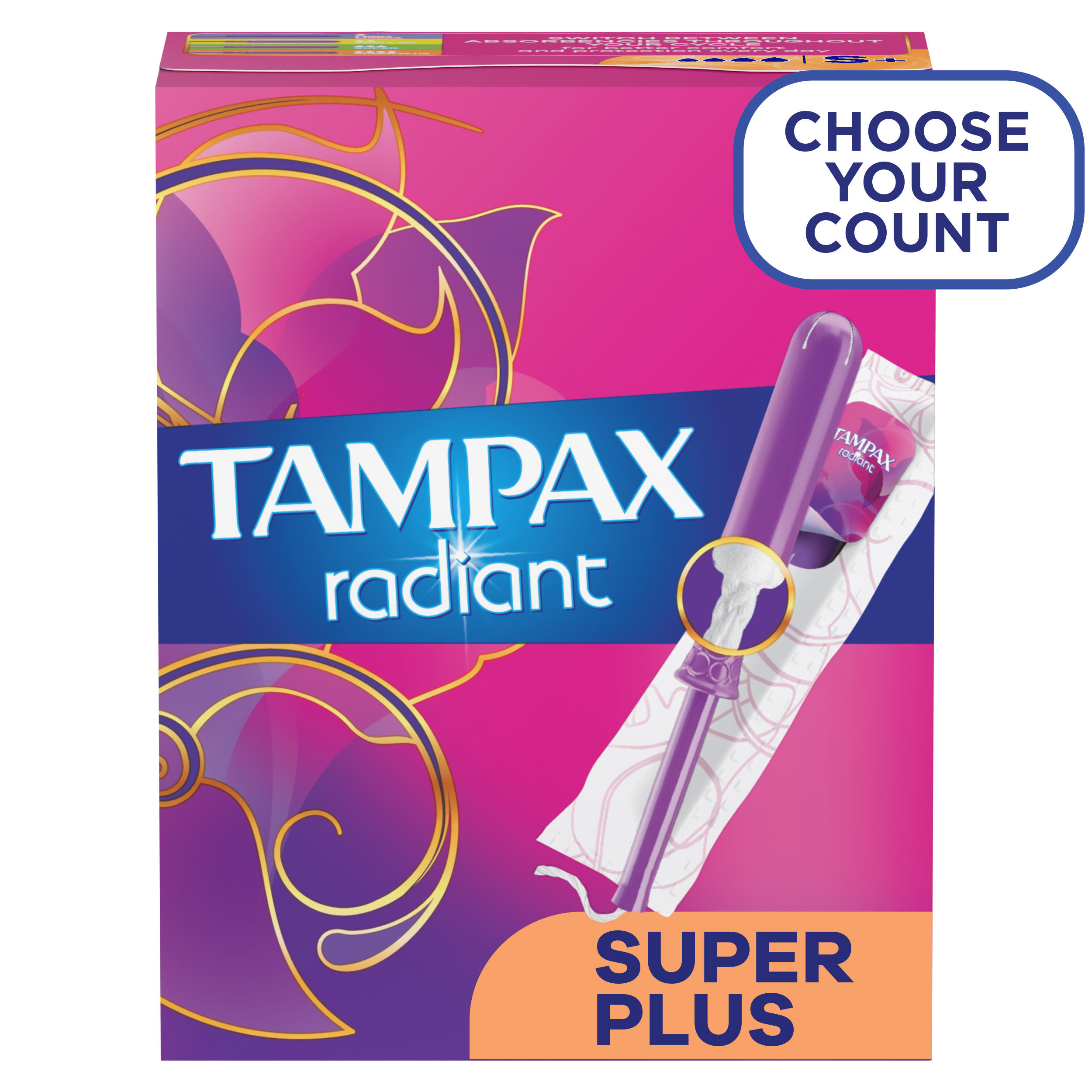 Tampax Radiant Tampons with LeakGuard Braid, Super Plus Absorbency, 14 Count Tampax