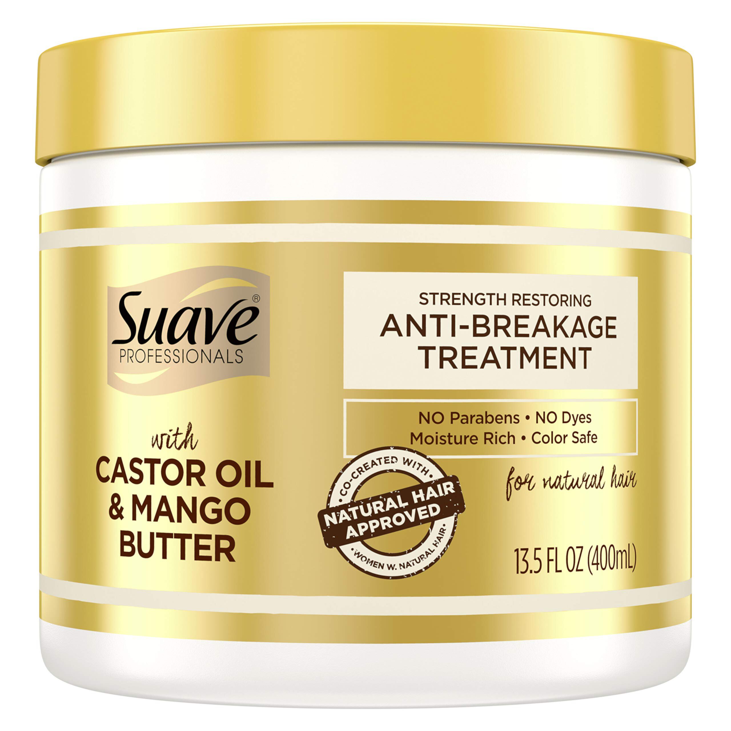 Suave Professionals Dry Hair Mask Hydrating Hair Mask For Natural Hair Castor Oil & Mango Butter No Parabens, No Dyes, Moisture Rich, Color Safe 13.5 oz Suave