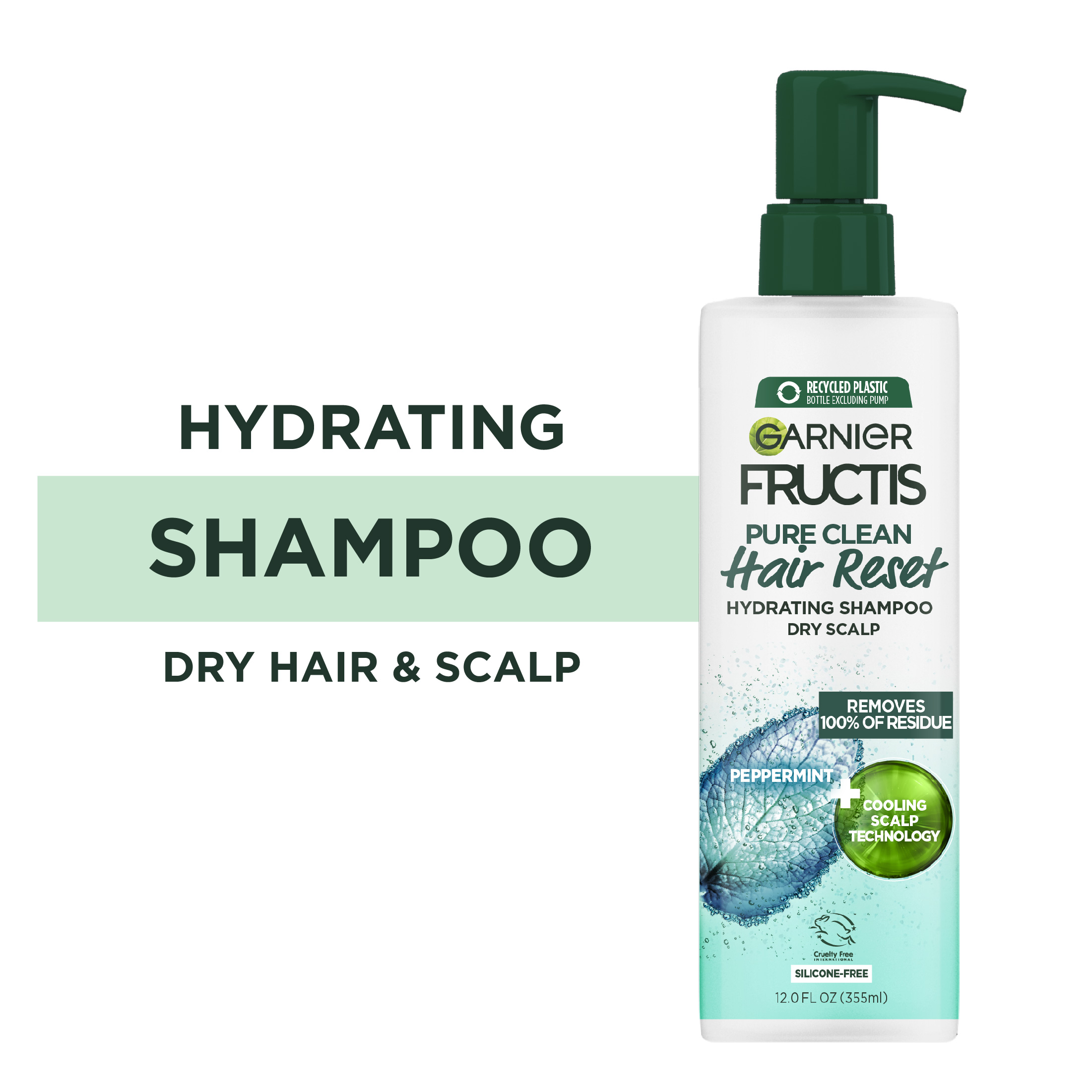 Garnier Fructis Pure Clean Hair Reset Hydrating Shampoo with Peppermint Extract, 12 fl oz Garnier