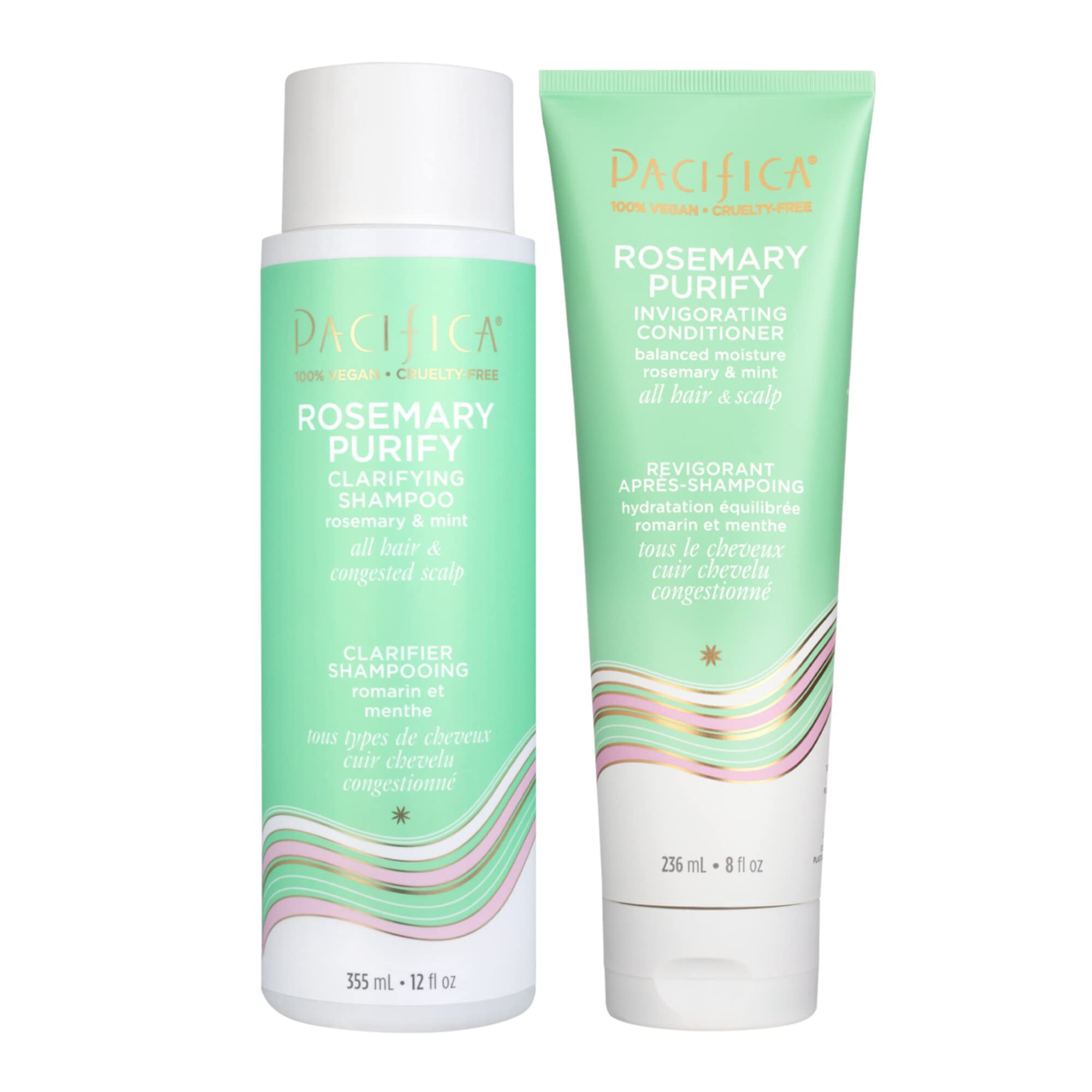 Pacifica Beauty, Rosemary Purify Invigorating Shampoo + Conditioner Set, Cooling Mint, Detox Scalp And Hair From Product Buildup & Excess Oil, Sulfate + Silicone Free, Vegan & Cruelty Free, Pacifica