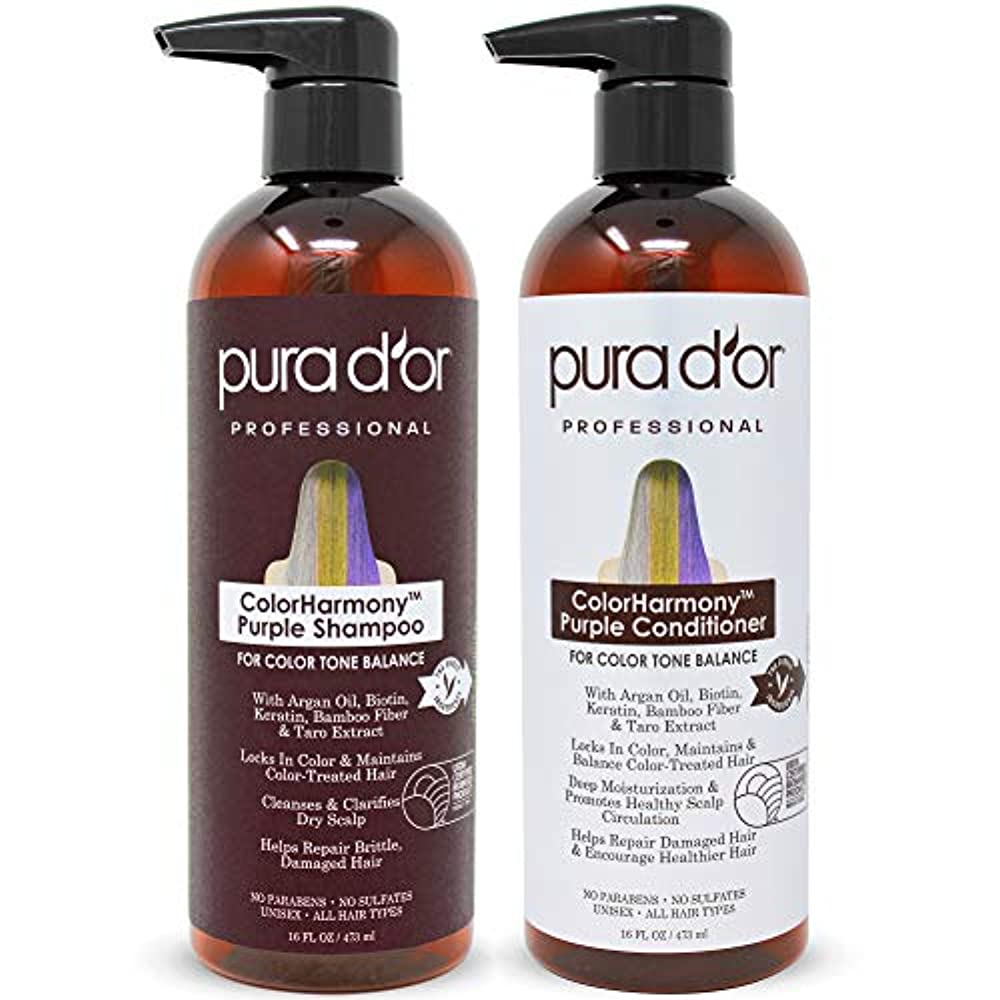 PURA D'OR ColorHarmony Purple Shampoo & Conditioner 16 Fl Oz X 2 PURA D'OR