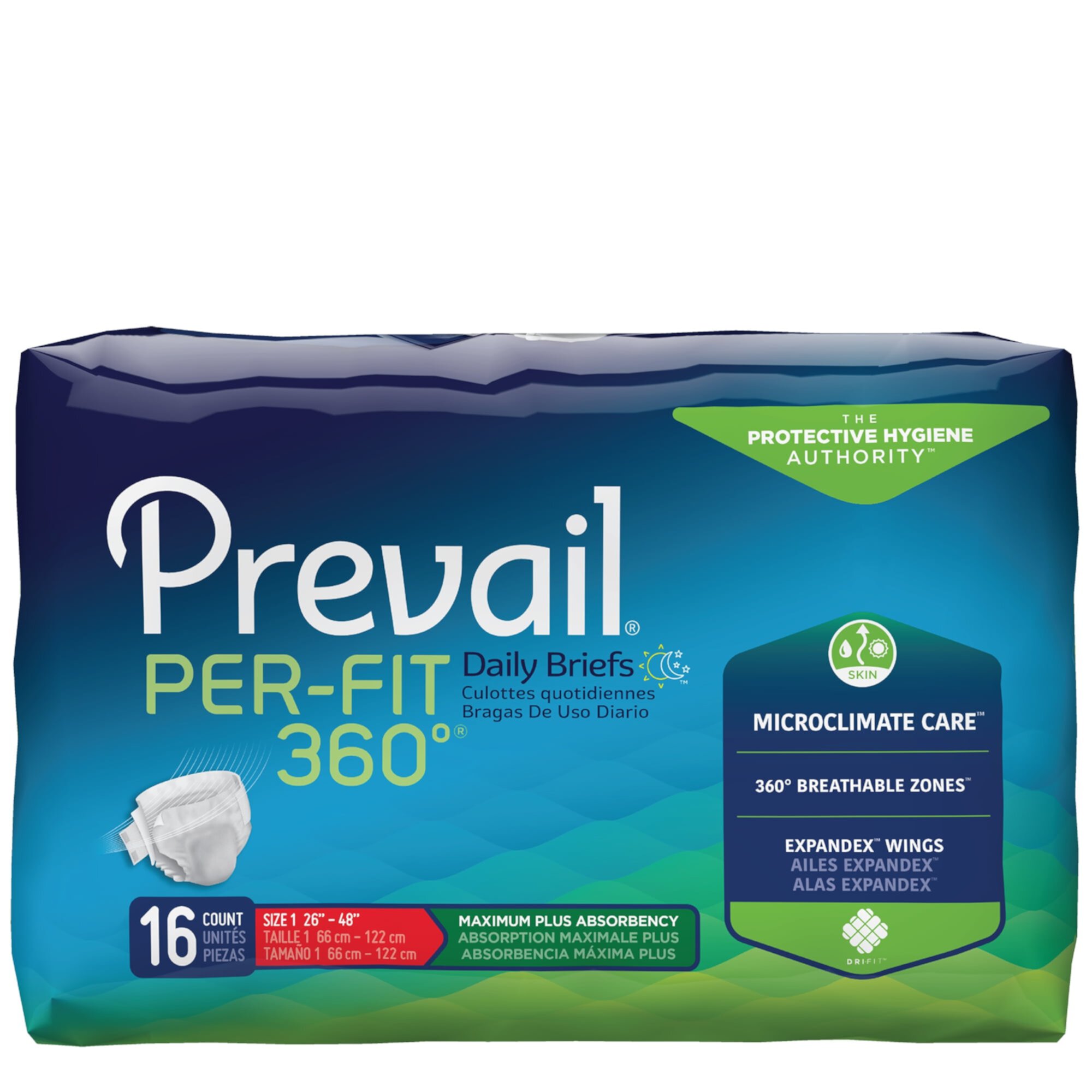 Prevail Per-Fit 360 Incontinencia Breve M Alada, PFNG-012, Máximo Más, 96 Uds Prevail