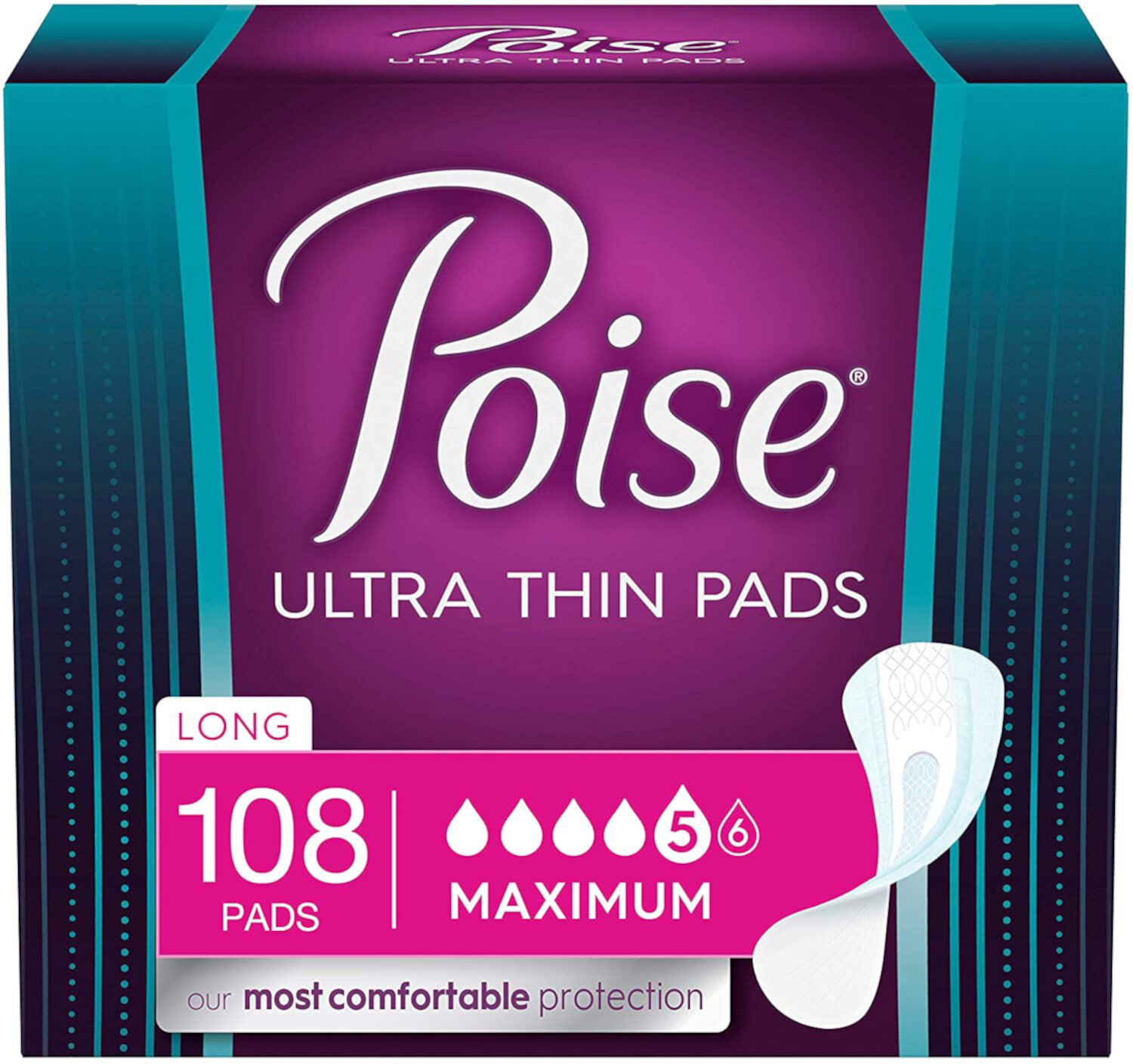 Poise Ultra Thin Incontinence Pads for Women, Maximum Absorbency, Long Length, 108 Count (3 Packs of 36) (Packaging May Vary) Visit the Poise Store