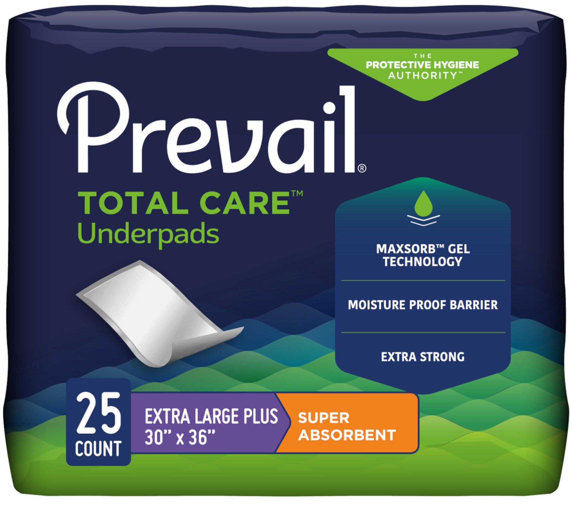 Prevail Total Care Underpad, 30 X 36 Inch, Super Absorbency, Pack of 25 Prevail