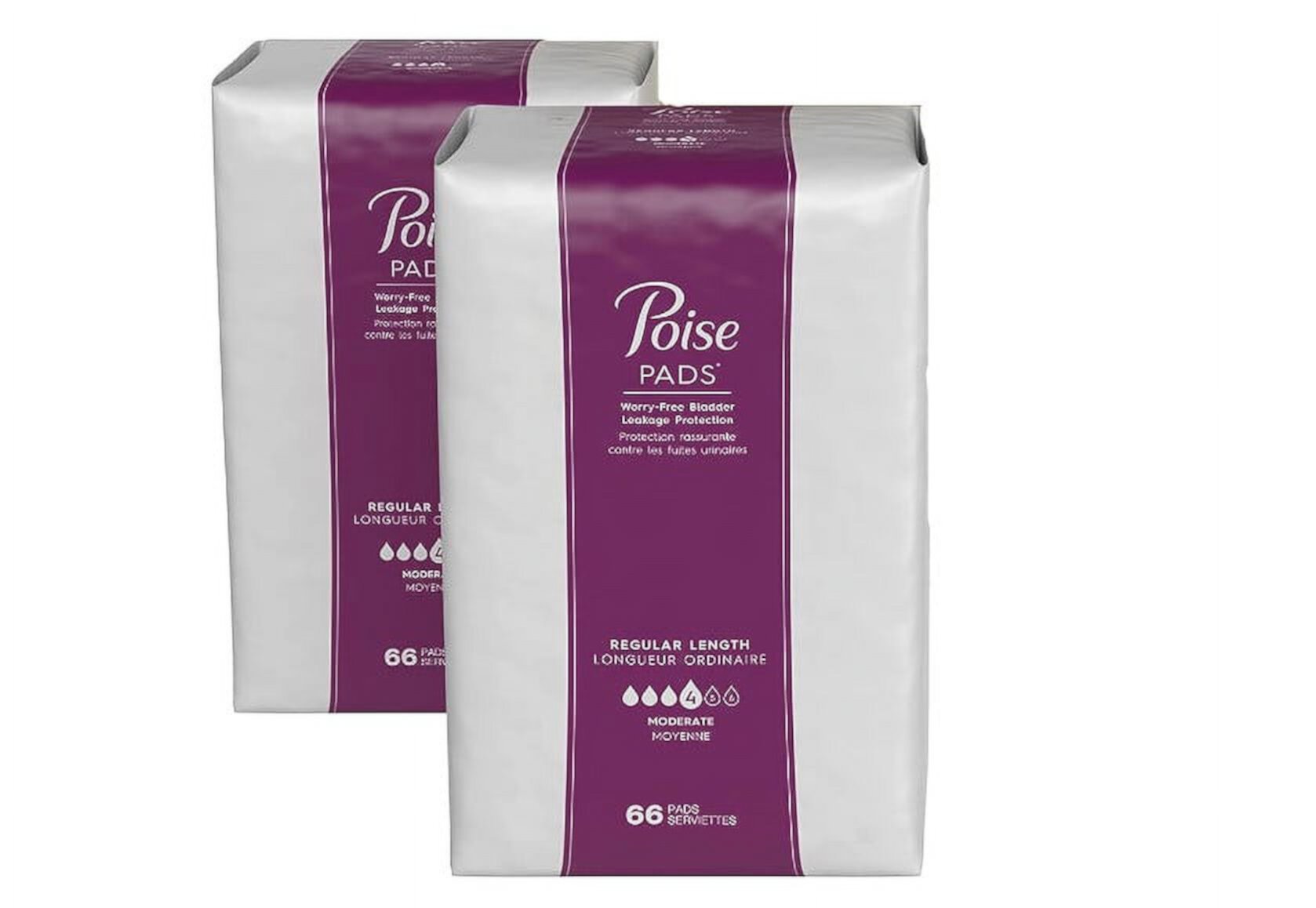 Poise Incontinence Pads for Women, Moderate Absorbency, Regular Length, 132 Count (2 Packs of 66) (Packaging May Vary) Visit the Poise Store