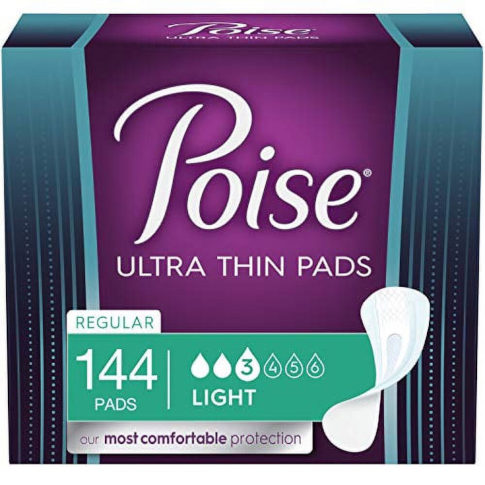 Poise Ultra Thin Incontinence Pads for Women, Light Absorbency, Regular Length, 144 Count (3 Packs of 48) (Packaging May Vary) Coming soon