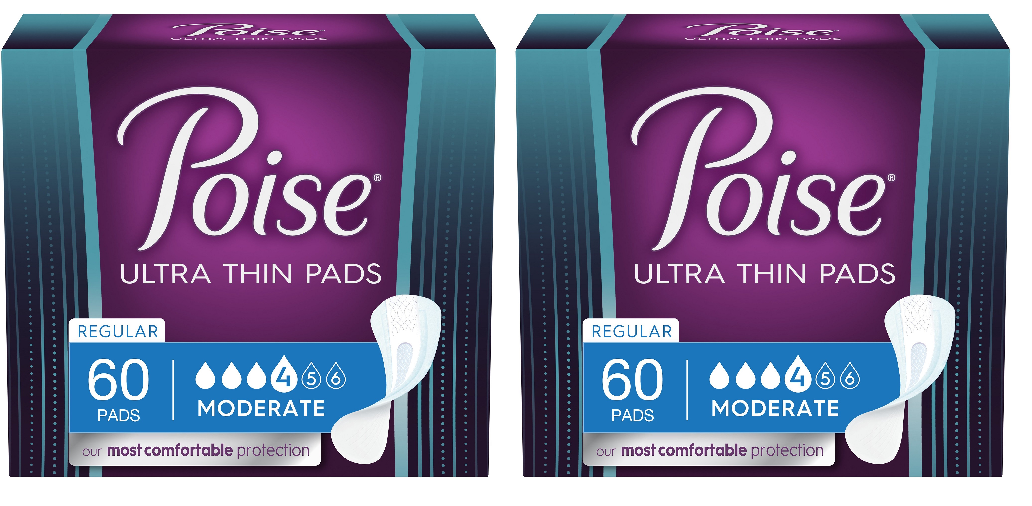 Poise Ultra-Thin Incontinence/Bladder Control Pads, Moderate Absorbency, Regular Length, 60 Count - 2 Pack Visit the Poise Store