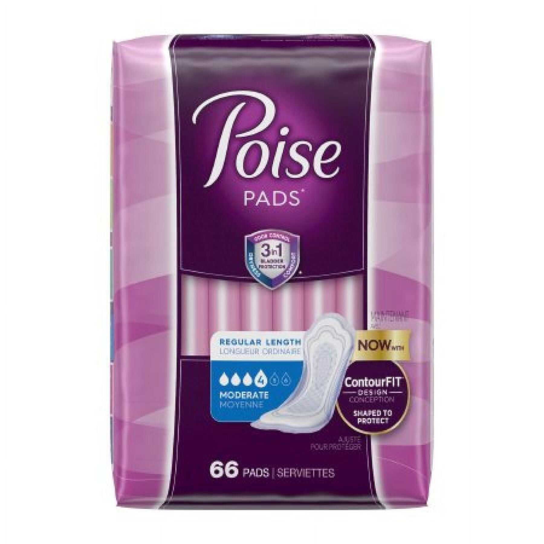 Poise Pads Regular, Moderate Absorbency, One Size Fits Most (10.47 Inch Length), 66 Count Poise