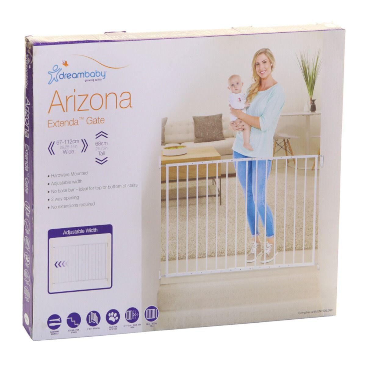 Dreambaby Arizona Extenda Baby Safety Gate - Hardware Mounted Gates - with Adjustable Width from 26.75-44 inches - White - Model L2164BB Dreambaby