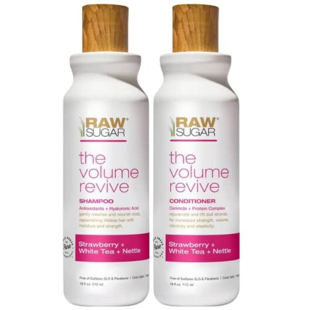 Raw Sugar Volume Revive Shampoo & Conditioner SET. Antioxidants + Hyaluronic Acid. Strawberry + White Tea + Nettle. 18 Fl Oz Bottles RAW SUGAR