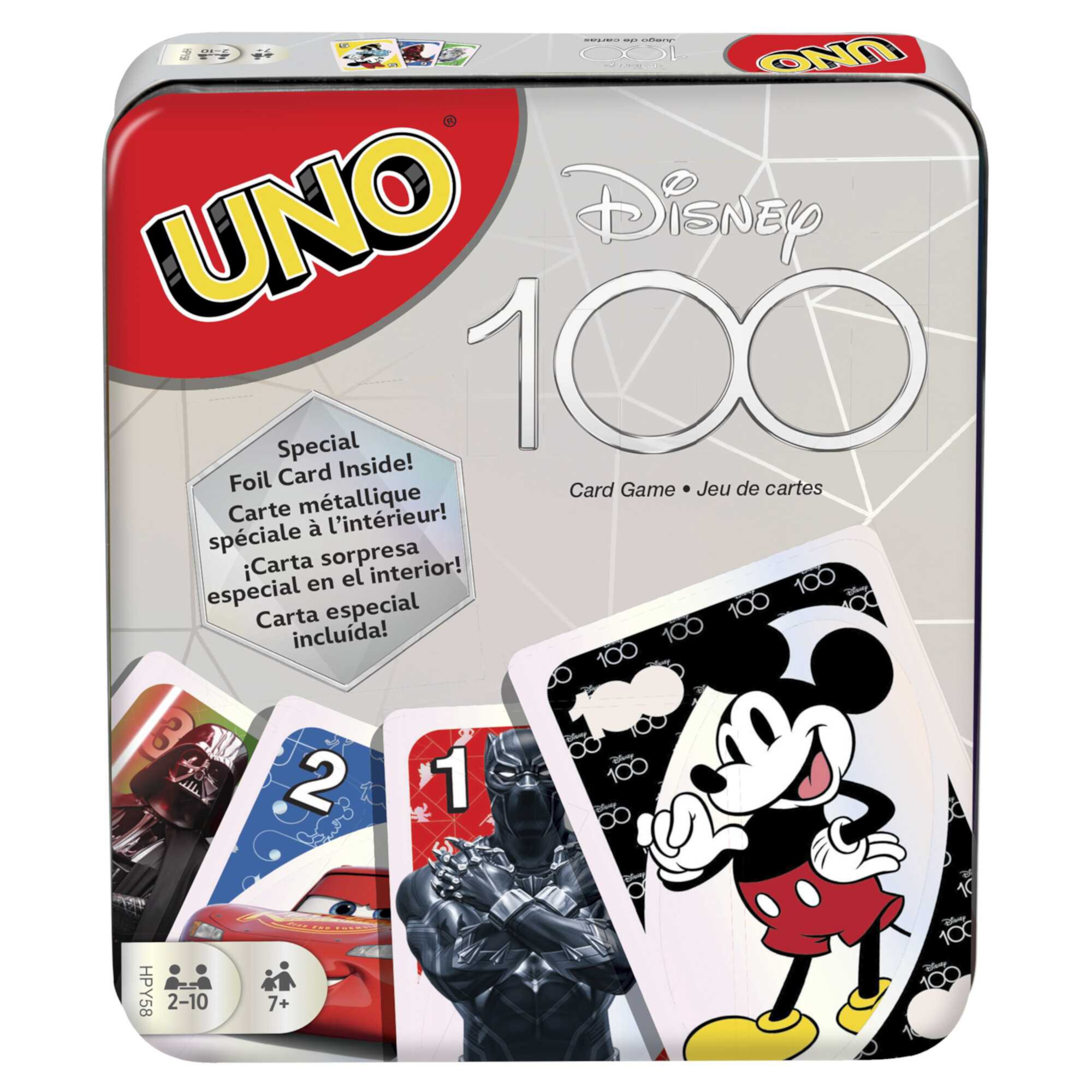 UNO® Disney 100 Card Game in Storage & Travel Tin for Kids & Family Night, Features Disney Characters and Collectible Foil Card UNO