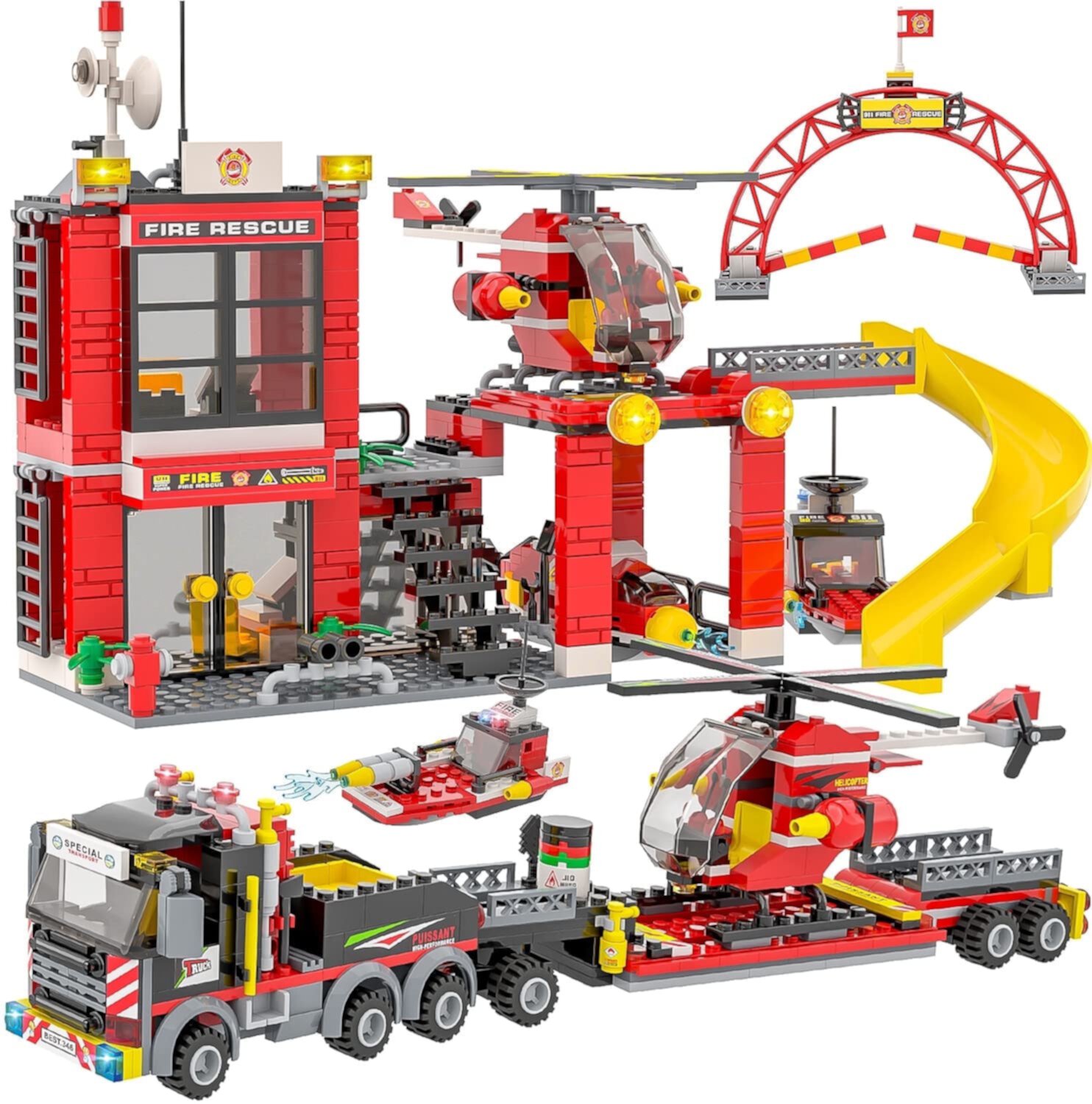 971 Pcs City Fire Station Building Toys Set, ENP Firefighter Building Block Kit for Boy Girl, Fire Truck Stem Toy, Christmas Gift for Kids 6-12, Red EXERCISE N PLAY