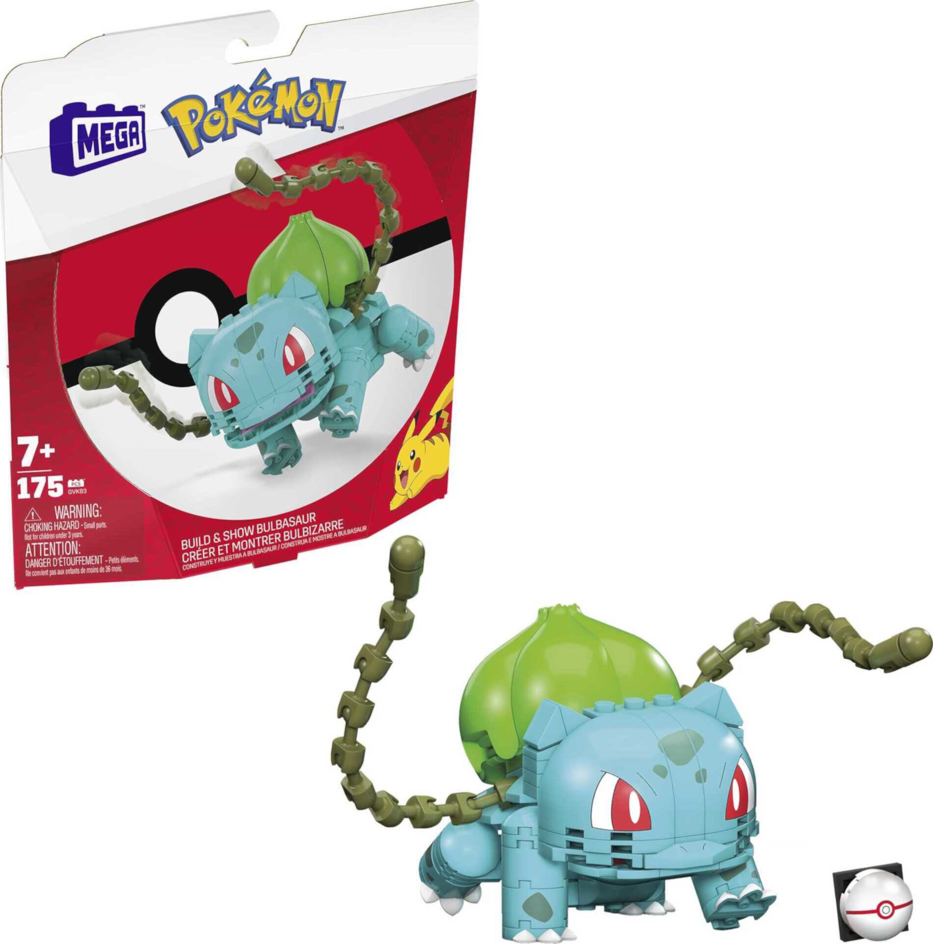 MEGA Pokemon Building Toy Kit Bulbasaur (175 Pieces) with 1 Action Figure for Kids Mega