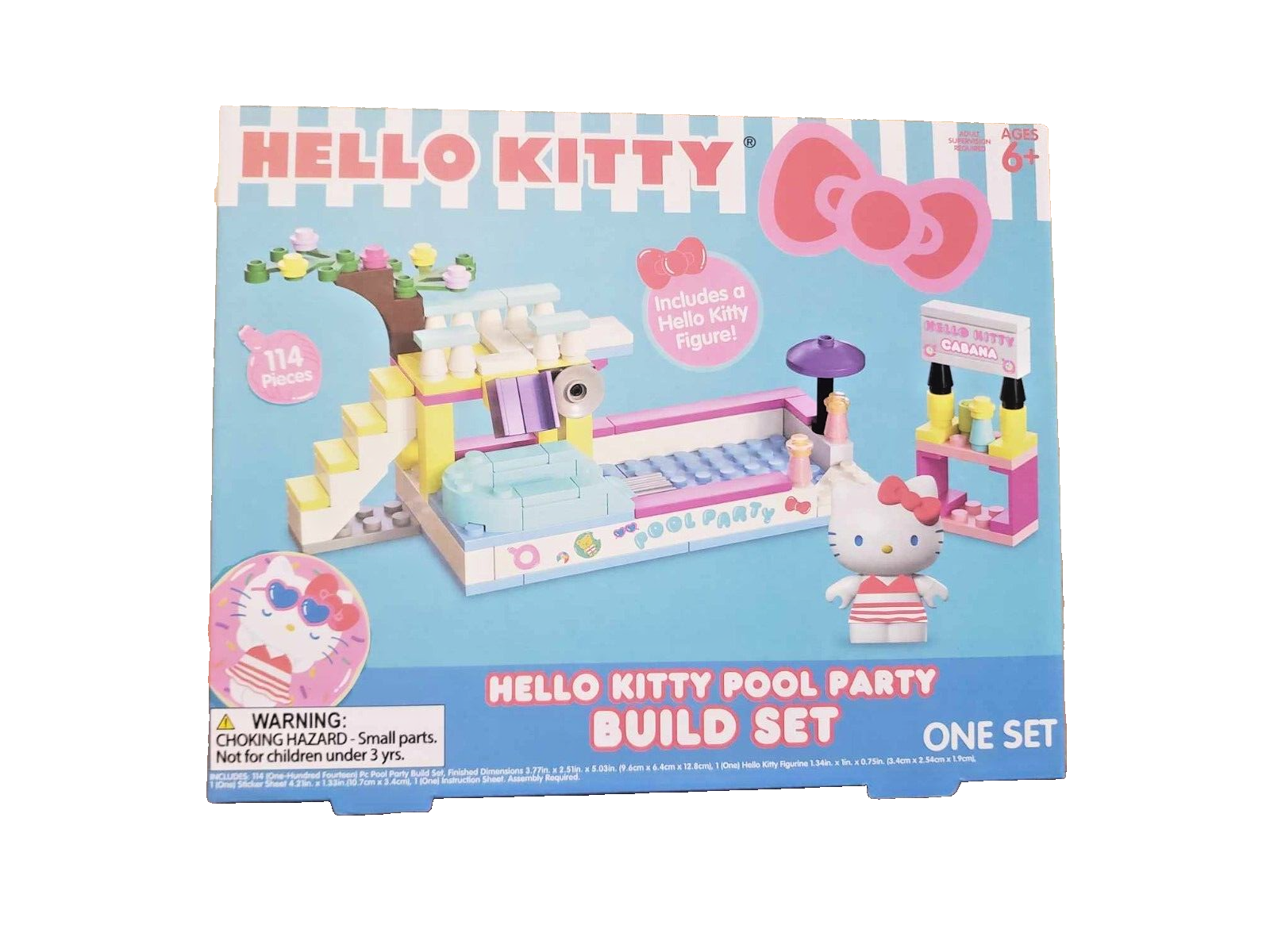 Sanrio Hello Kitty Build Block Building Set & Figure - Pool Party - 114 Pieces - Age 6+ Sanrio