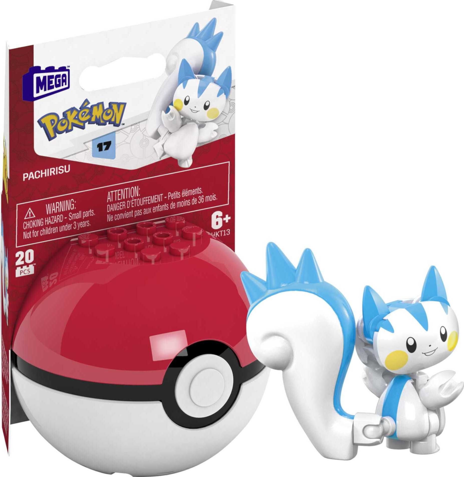 MEGA Pokemon Building Toy Kit Pachirisu (15 Pieces) with 1 Action Figure and Ball for Kids Mega