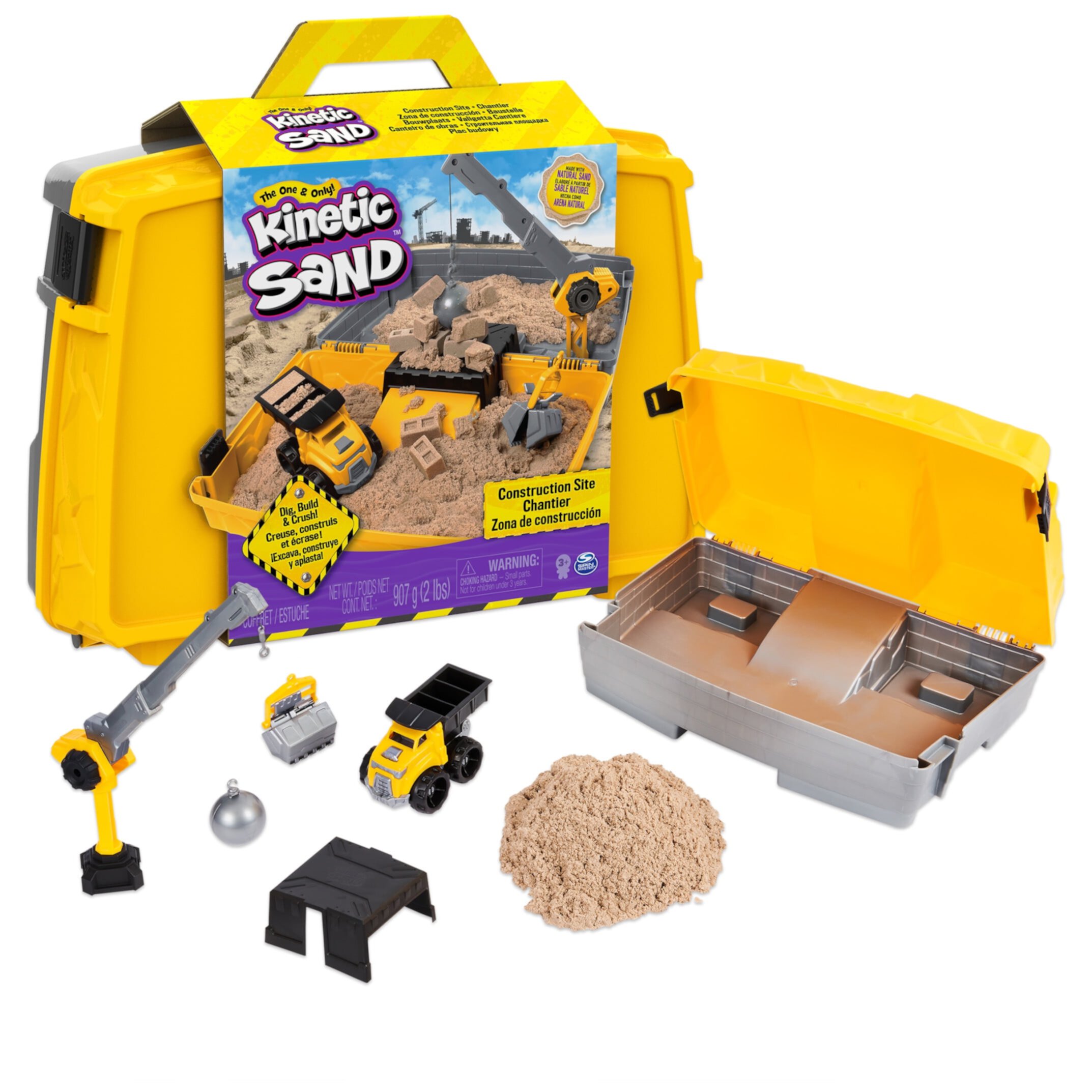 (2 pack) Kinetic Sand, Construction Site Folding Sandbox with Toy Truck, 2lbs Play Sand, Sensory Toys for Kids, Back to School Classroom Must Haves, Ages 3+ Kinetic Sand