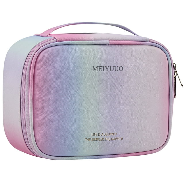 Косметичка Meiyuuo Gradient Preppy, маленькая дорожная косметичка для женщин и девушек, водоотталкивающая, с замком (Радужная Розовая) Meiyuuo