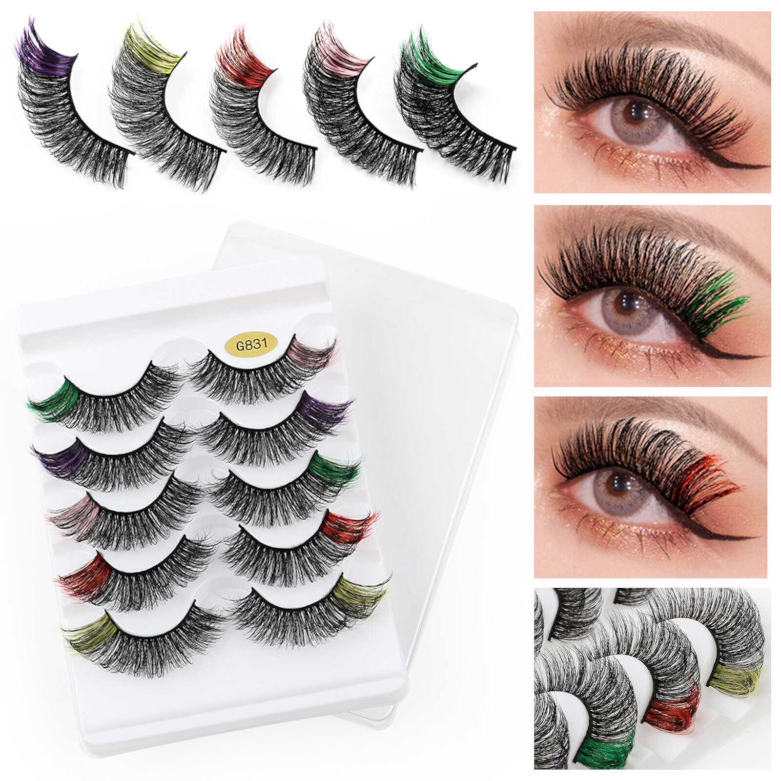 Individual Eyelash Extensions False Eye Lashes Short 3d Natural Thick False Eyelashes Color Eyelashes 5 Pairs Of Colorful Cat Eye Eyelashes Sandistore