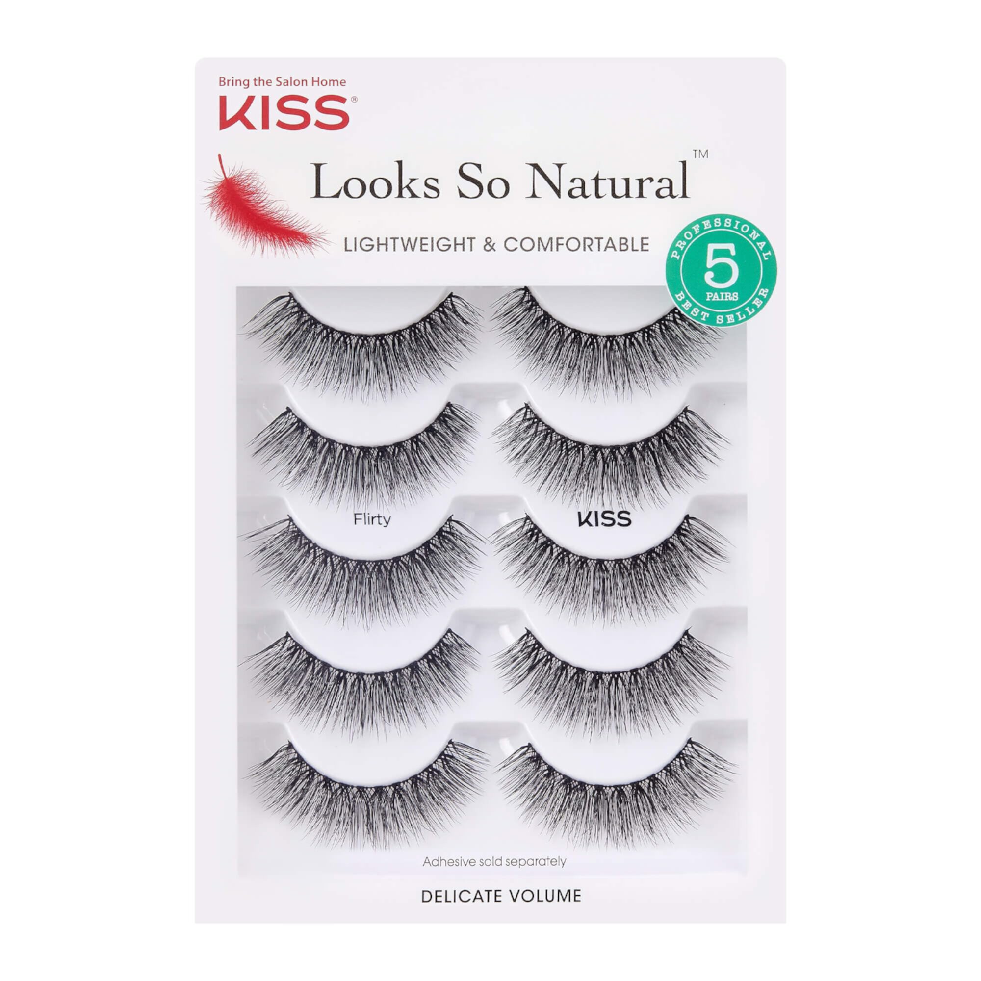 Kiss Looks So Natural False Eyelashes Multipack, Lightweight & Comfortable, Tapered End Technology, Reusable, Cruelty-Free, Contact Lens Friendly, Style ,Flirty,, 5 Pairs Fake Eyelashes Black Visit the KISS Store