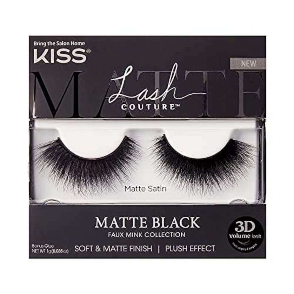 KISS Lash Couture Matte Black Faux Mink Collection, False Eyelashes 1-Pack, Soft Real Mink Texture & Matte Finish, High Impact Color, 3D Volume, Knot-Free Lash Band, Reusable, Matte Satin, 1 Pair Visit the KISS Store