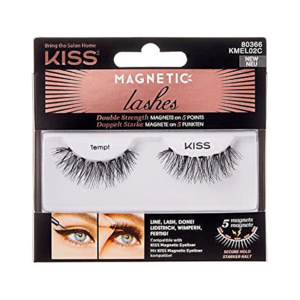 KISS Magnetic Lashes, Tempt, 1 Pair Synthetic False Eyelashes With 5 Double Strength Magnets, Wind Resistant, Dermatologist Tested Fake Lashes Last Up To 16 Hours, Reusable Up To 15 Times Visit the KISS Store