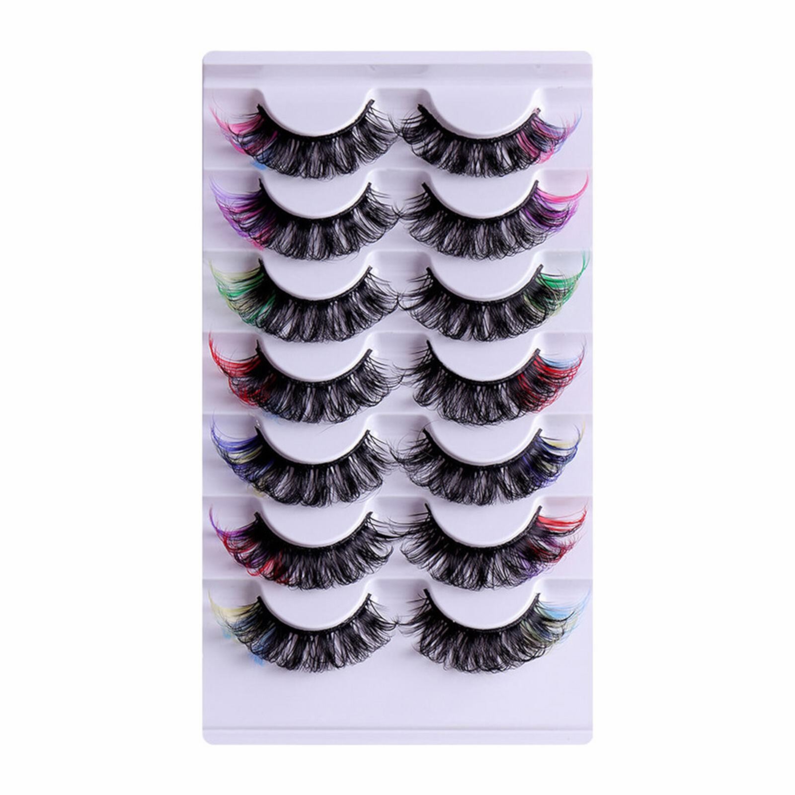 Huarll Eyelashes, False Eyelashes, Colored Eyelashes Fluffy Eye Lashes with Color Colorful D Curl Strip Lashes Look Like Extensions 5D Mink Natural Wispy Salon Perfect False Eyelashes Pack 7 Pairs Huarll